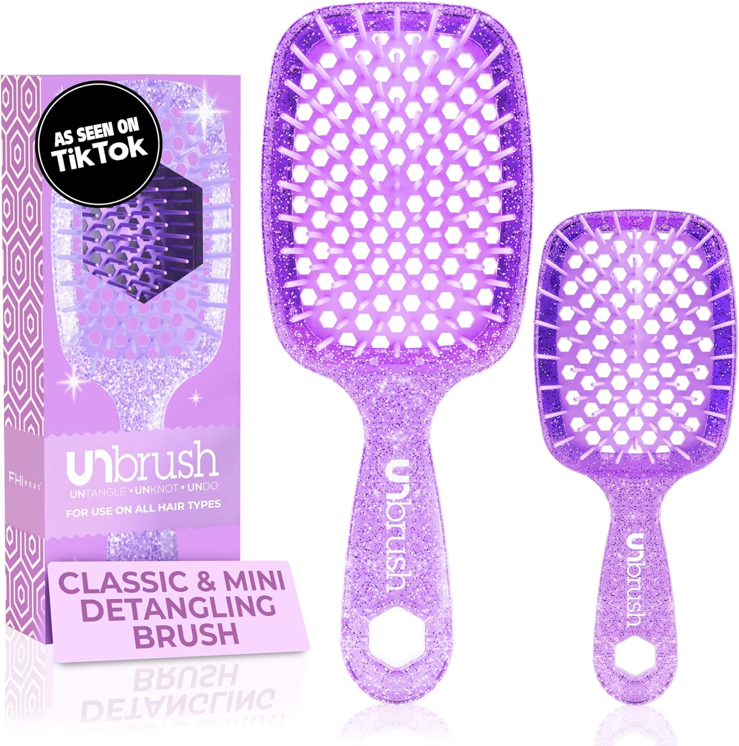 FHI HEAT Unbrush and Unbrush MINI Wet & Dry Vented Detangling Hair Brush, Lilac Light Purple