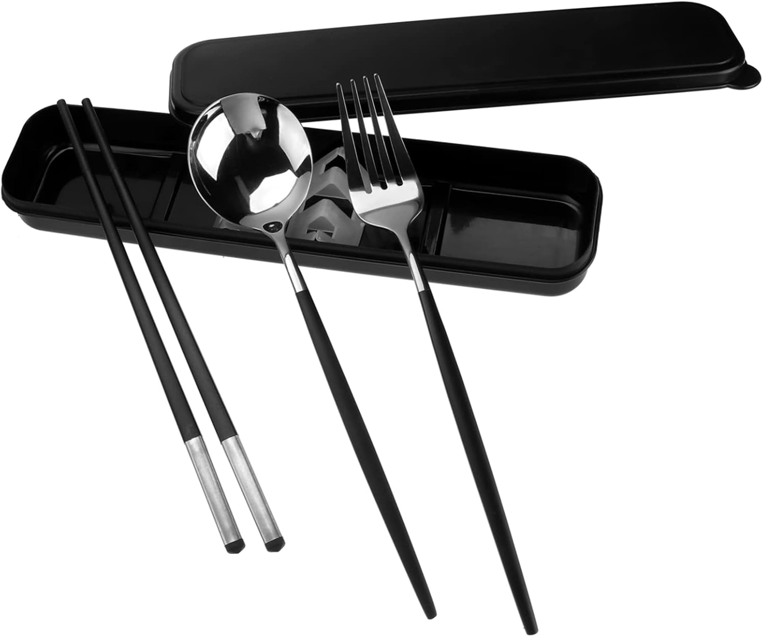 Dinner Set Fork Storage Case outside Picnic Tableware Travel Chopsticks Spoon Picnic Reusable Flatware Convenient Cutlery Bag Spoon and Black Stainless Steel image number 5