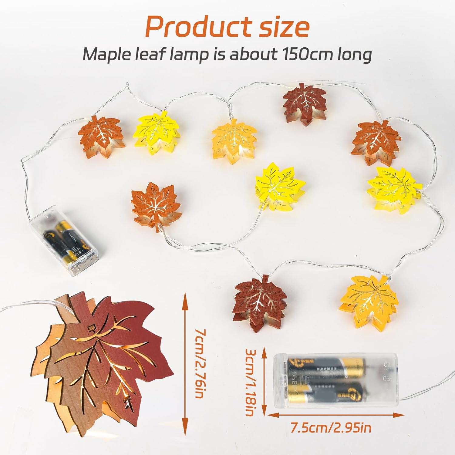 Ydseozoa 1.5 M Autumn Decoration Fairy Lights, Wooden Maple Leaves Fairy Lights, 10 Leds, Artificial Maple Leaf Autumn Hanging Garland for Halloween Thanksgiving and Christmas Decoration image number 2