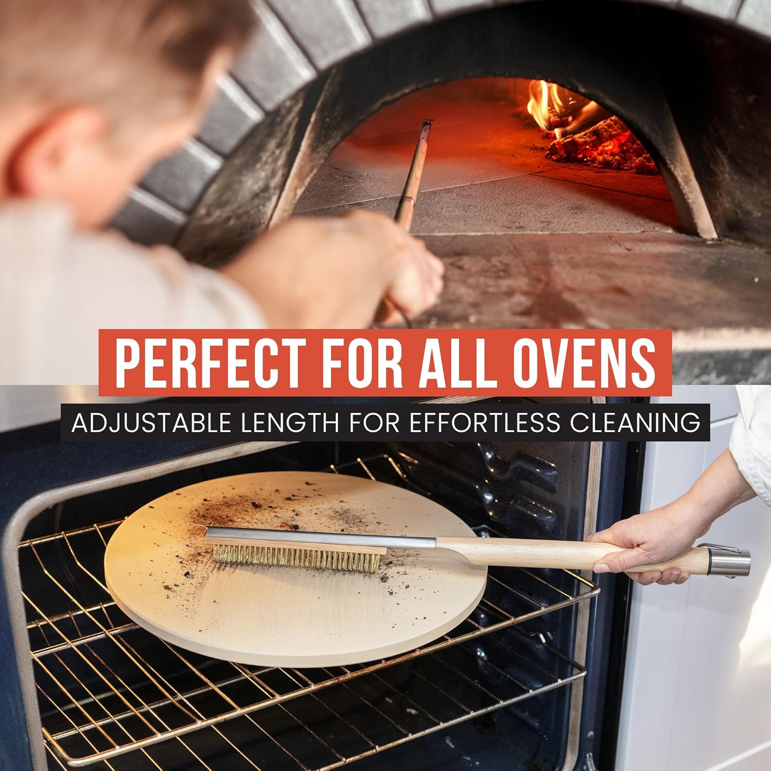 Chef Pomodoro Pizza Oven Brush with Scraper - Adjustable Handle (55Cm to 87.7Cm), Pizza Stone Brush, Pizza Oven Cleaning Brush, Outdoor Pizza Oven Accessories for Pizza Stones, BBQ Grill, and Ovens image number 6
