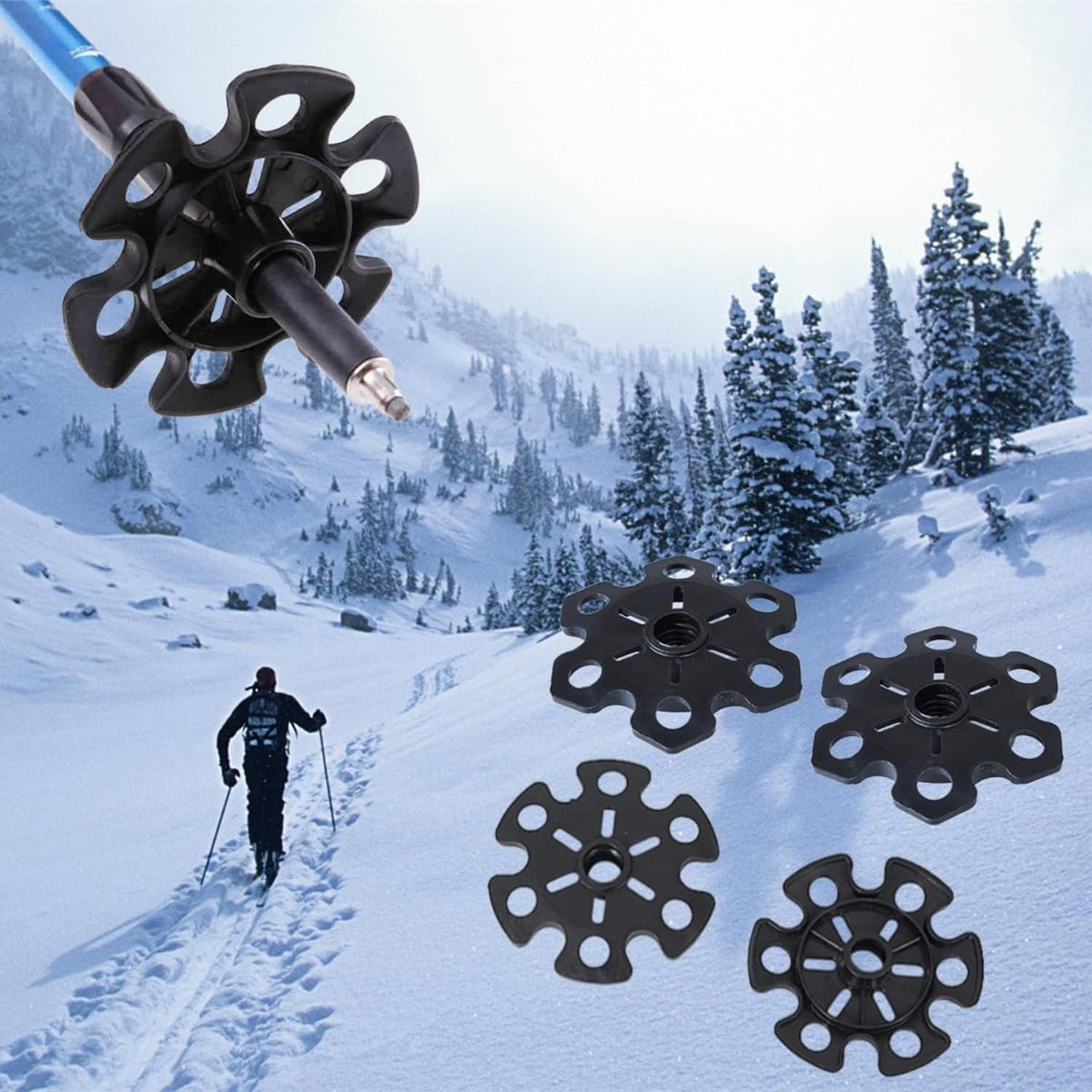 8 Pcs Snow Baskets for Trekking Poles, Ski Pole Baskets Replacement, Walking Stick Tips Accessories, Trekking Pole Basket, Rubber Feet for Hiking Trekking Walking Outdoor Winter Activities image number 3
