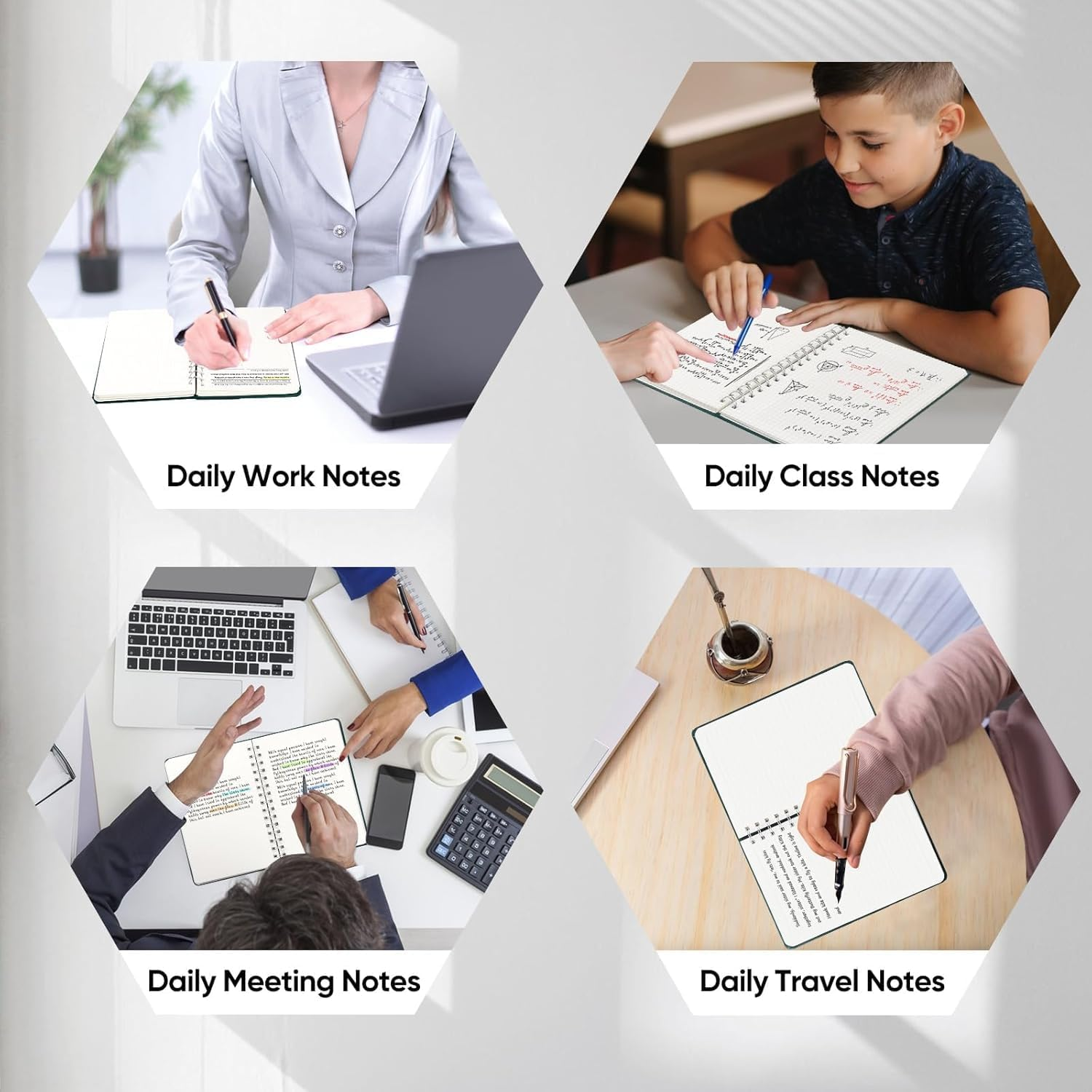 TUNJEJINY A5 Spiral Journal Notebook, 240 Pages Thick Paper with 100 GSM 3 in 1Blanks/Dotted/Grid Leather Hardcover for Women & Men Notepad,Writing for Office School Travel (Blue) image number 2