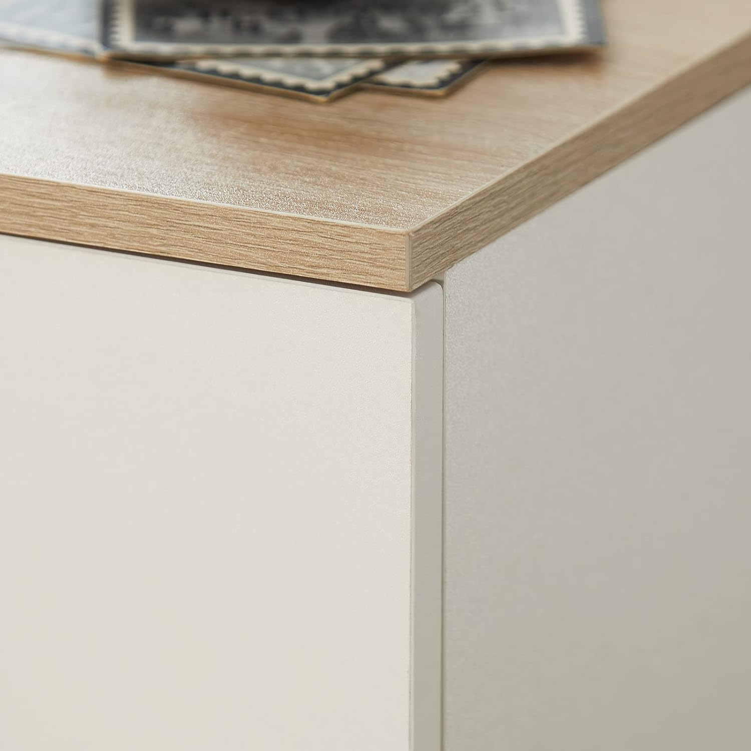 Sobuy Living Room Furniture Nightstand End Sofa Table with Drawer, White & Natural FBT111-WN