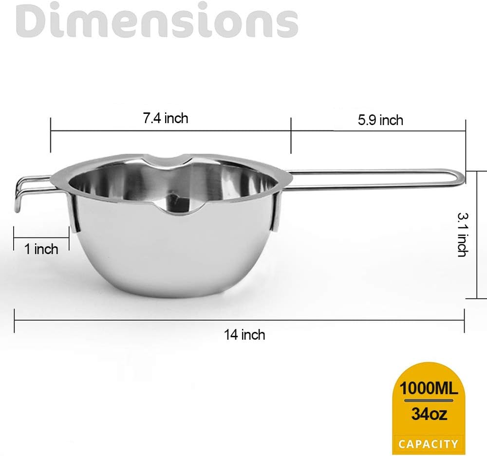 1000ML Upgrade Double Boiler Stainless Steel Melting Pot for Chocolate, Candle and Candy Making (34Oz) image number 4
