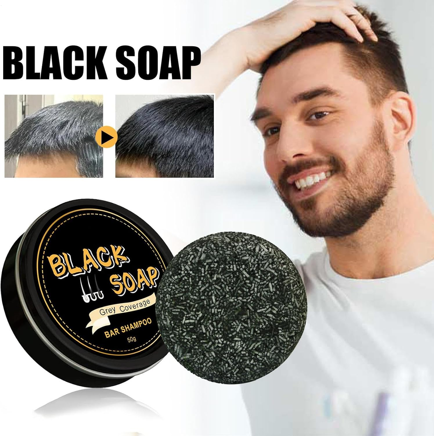 50G Hair Darkening Shampoo Bar, Gray Hair Darken Bar Soap, Anti-Grey for Shiny Mane Root Activator, Moisturizing Shampoo for Men and Women Suitable for Beard Eyebrows Use