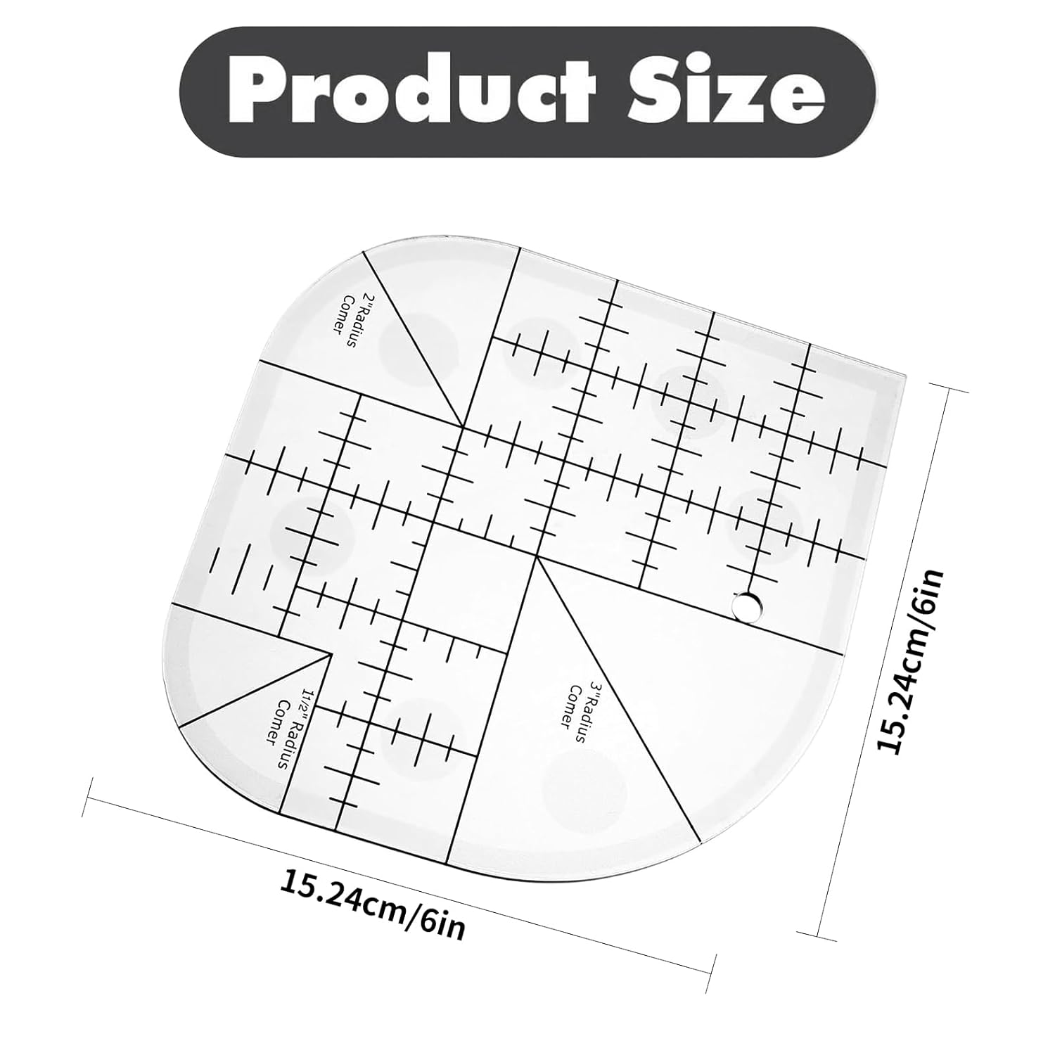 Zalizr Acrylic Curved Corner Cutter Ruler, Transparent Quilting and Sewing Template, Multi-Size Patchwork Ruler for Fabric, Paper, DIY Crafts, and Scrapbooking image number 4
