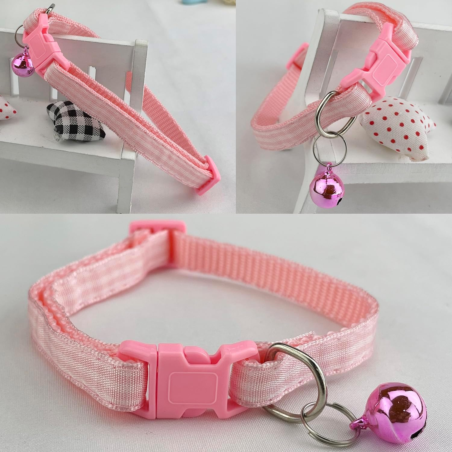 2 Pieces Plaid Cat Collar with Bells for Cat - Pinkpurple image number 2