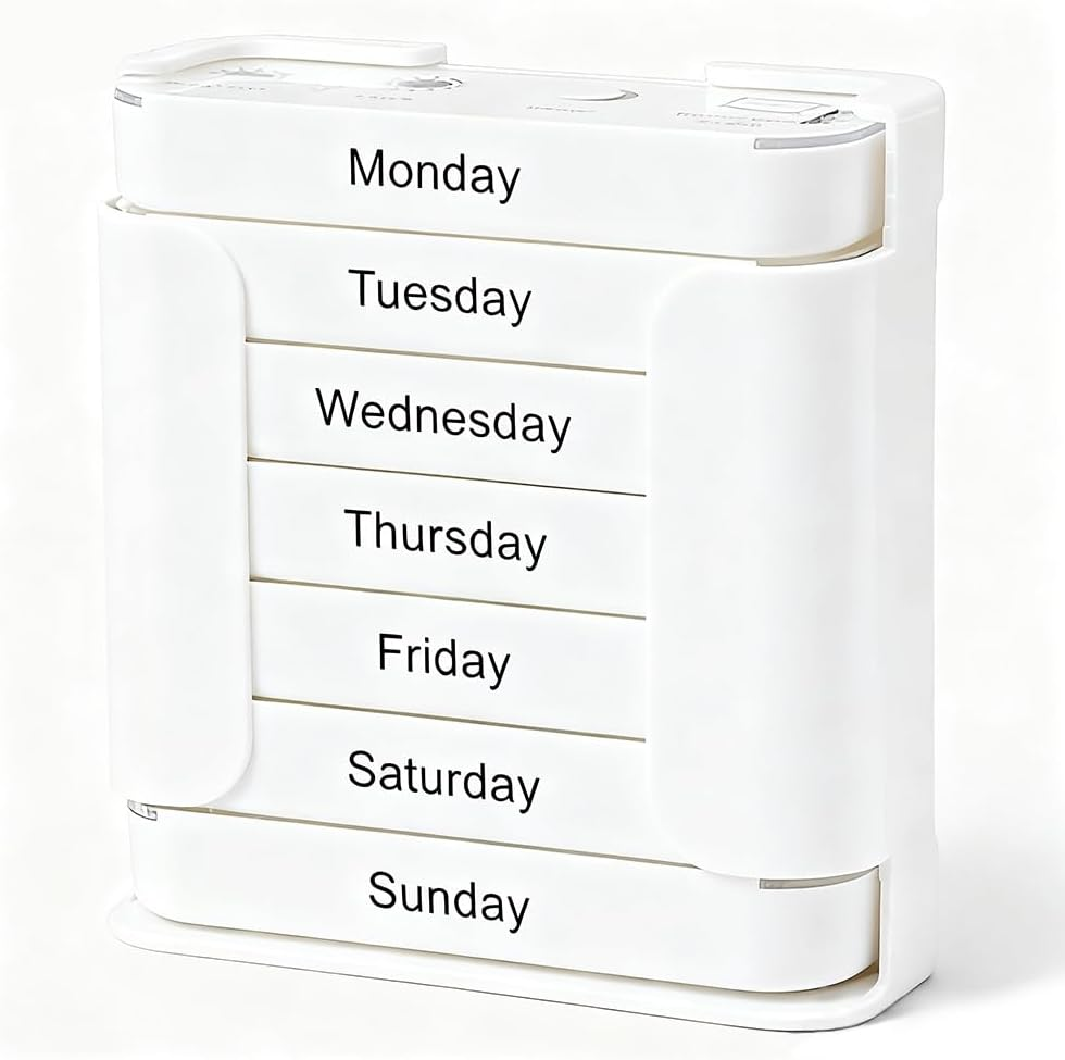 7-Day Medication Organizer - for Effortless Health Management: Stackable Weekly Pill Organizer with 7(Days)&times;4(Morning/Noon/Evening/Night) Compartments | Travel-Friendly Home Supply (Balck)