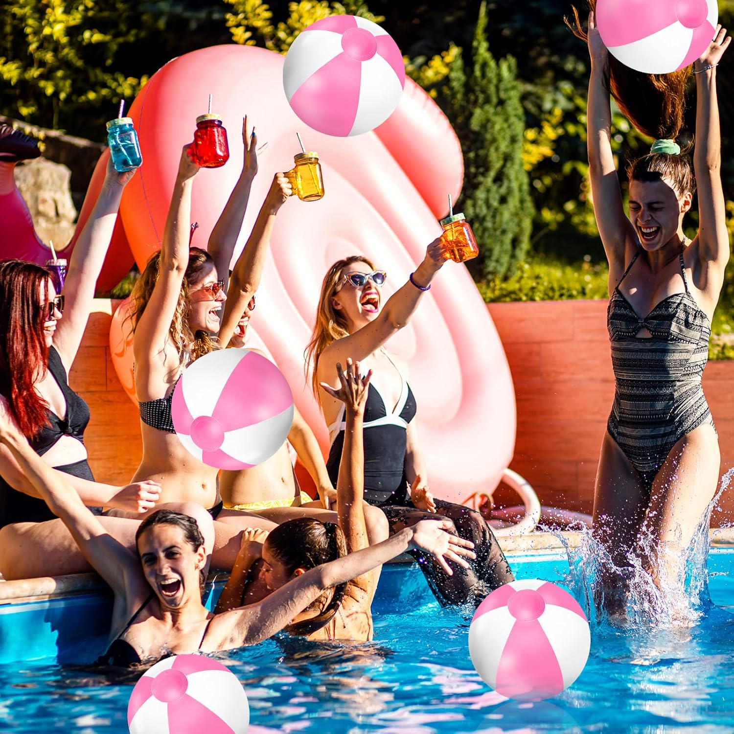 Whaline 16Pcs 16'' Inflatable Beach Ball round Pool PVC Balls Game Toys for Summer Hawaiian Tropical Theme Beach Party Decor image number 1