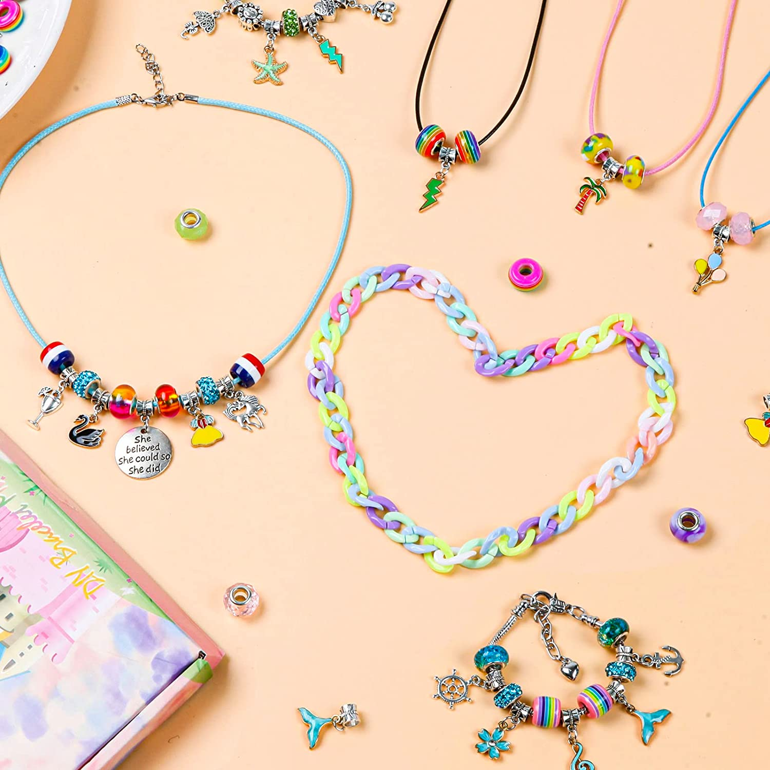 Bracelet Making Kit for Girls, 138Pcs Charm Kids Jewellery Making Kits, DIY Jewelry Making Gifts Set for Girls Age 6 7 8 9 10 11 12 Year Old image number 6