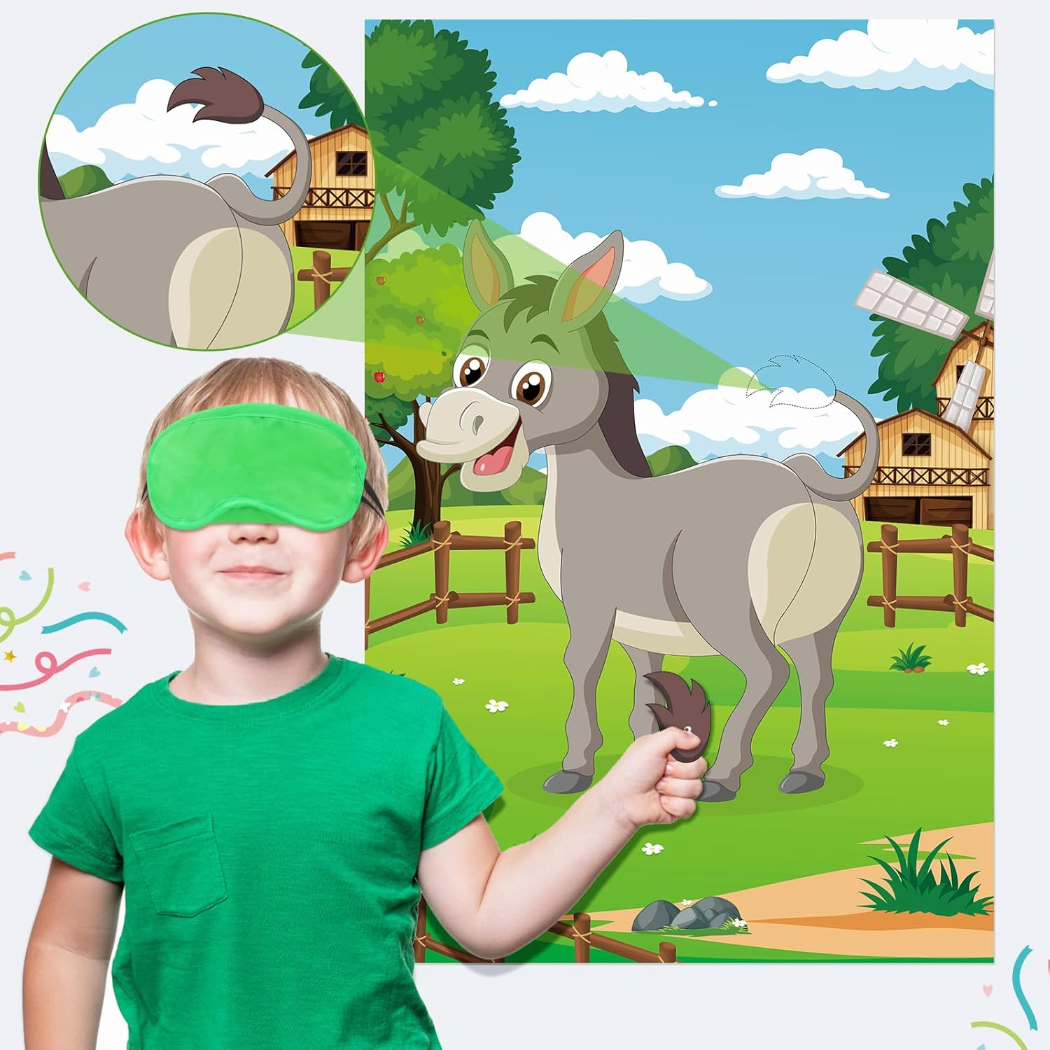 Hxezoc Pin the Tail on the Donkey Party Game with 48 Pcs Tails Large Donkey Games Poster for Kids Birthday Party Carnival Party Supplies image number 2