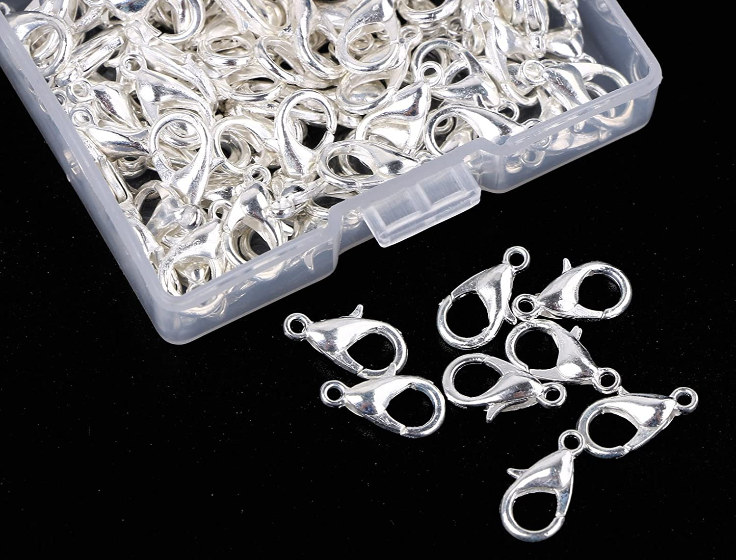 Shapenty Small Metal Alloy Lobster Claw Clasps Clip DIY Necklace Jewelry Finding Making Accessories Fastener Hook 12Mmx6Mm 100PCS (Silver) - Gold image number 3