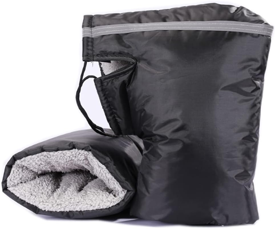 Universal Motorcycle Handlebar Mittens Thickened Fleece Waterproof Windproof Thermal Scooter Motorbike Handle Warmers Handlebar Muff Cover Gloves Wide Opening, Black - Oxford Handlebar Muff-Furry Cuff image number 5