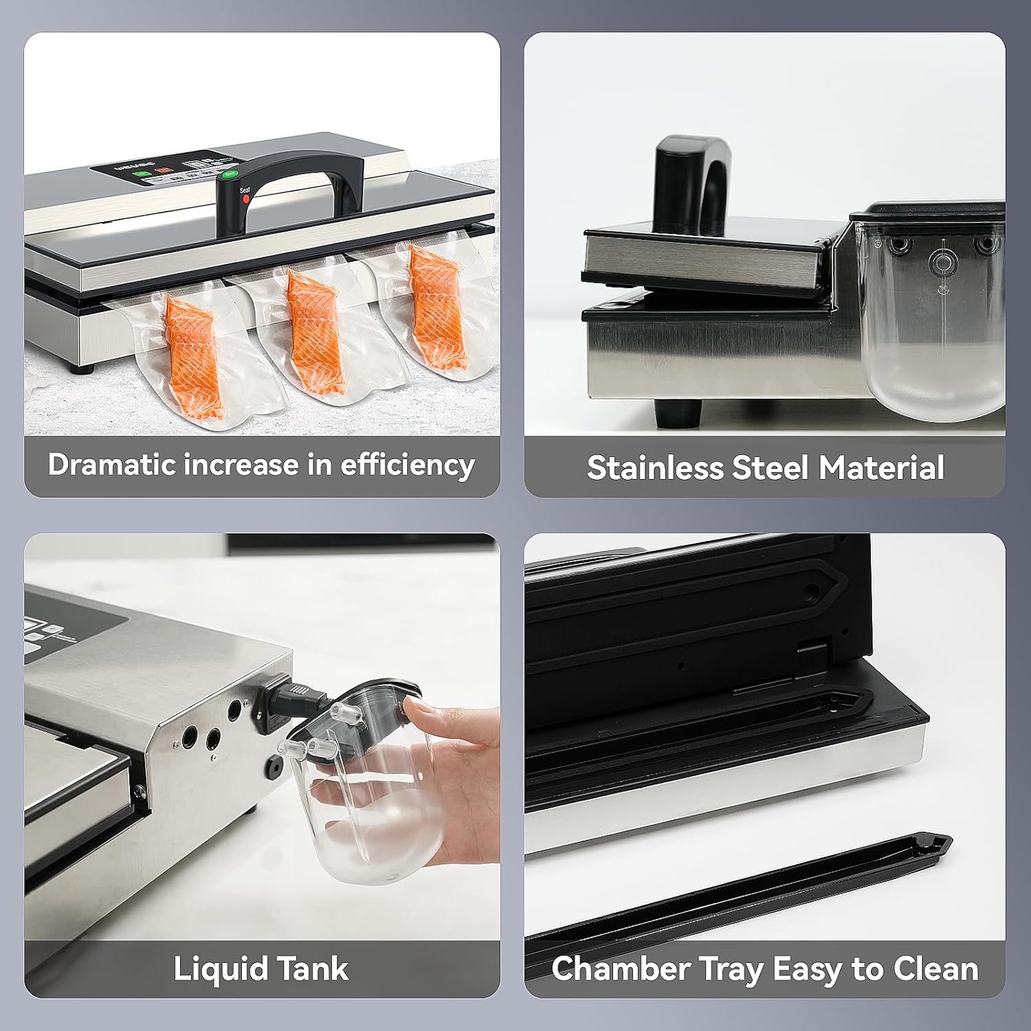 Wevac Food Vacuum Sealer Machine, Stainless 95Kpa Powerful Cryovac Machine, 5 * 400Mm Wide Seal, for Dry/Wet/Sous Vide, Commercial-Grade Seal, Includes 20 Vacuum Sealer Bags Bpa-Free image number 2