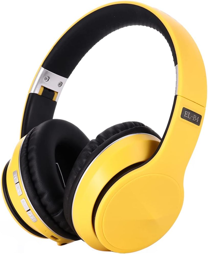 Active Noise Cancelling over Ear Headphone Bluetooth Wireless Headphones with Microphone Deep Bass Foldable Comfortable Headphones for Online Class, Home Office, Pc/Cell Phones/Game B4-Yellow