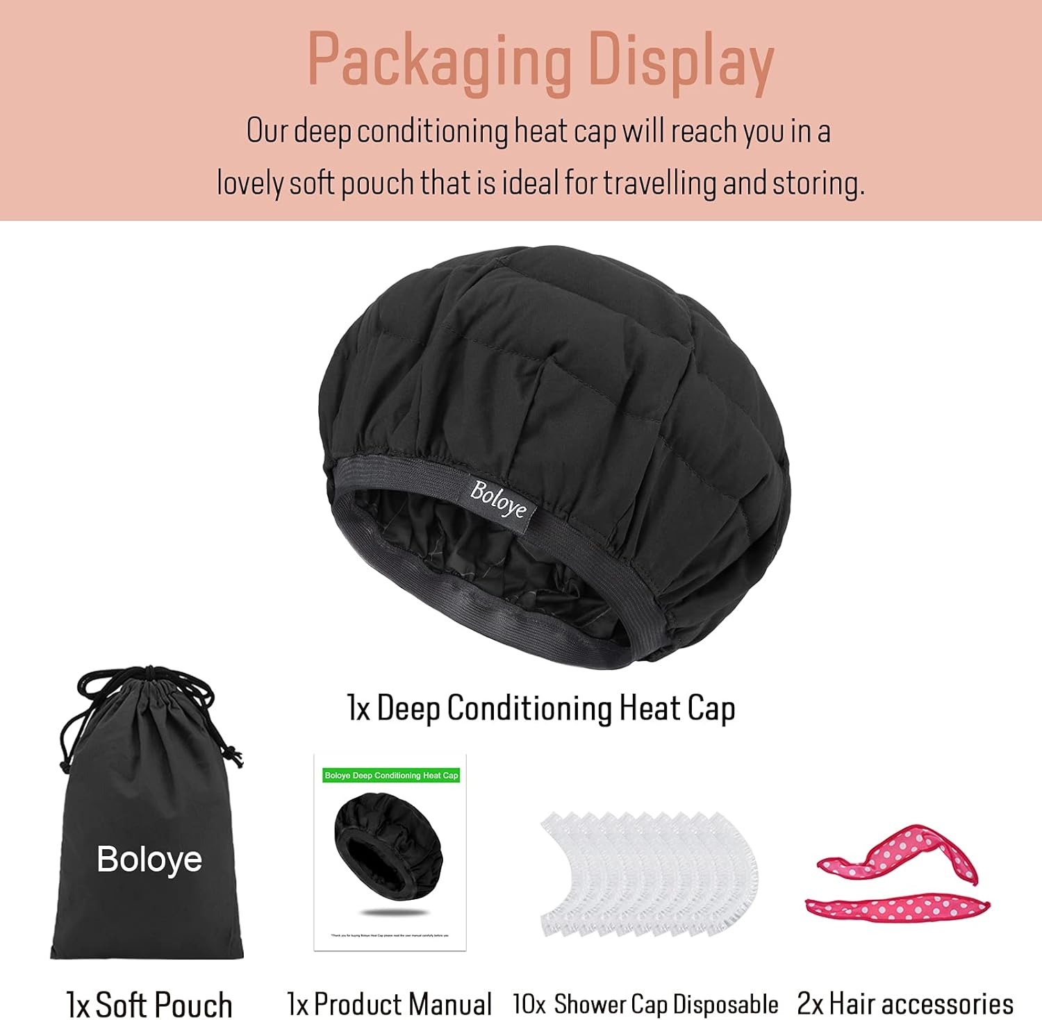 Flaxseed Deep Conditioning Heat Cap - Boloye Cordless 100% Safe Microwave Hot Cap for Natural Curly Textured Hair Care, Drying, Styling, Curling, Universal Size (10 PCS One-Time Shower Cap) image number 1