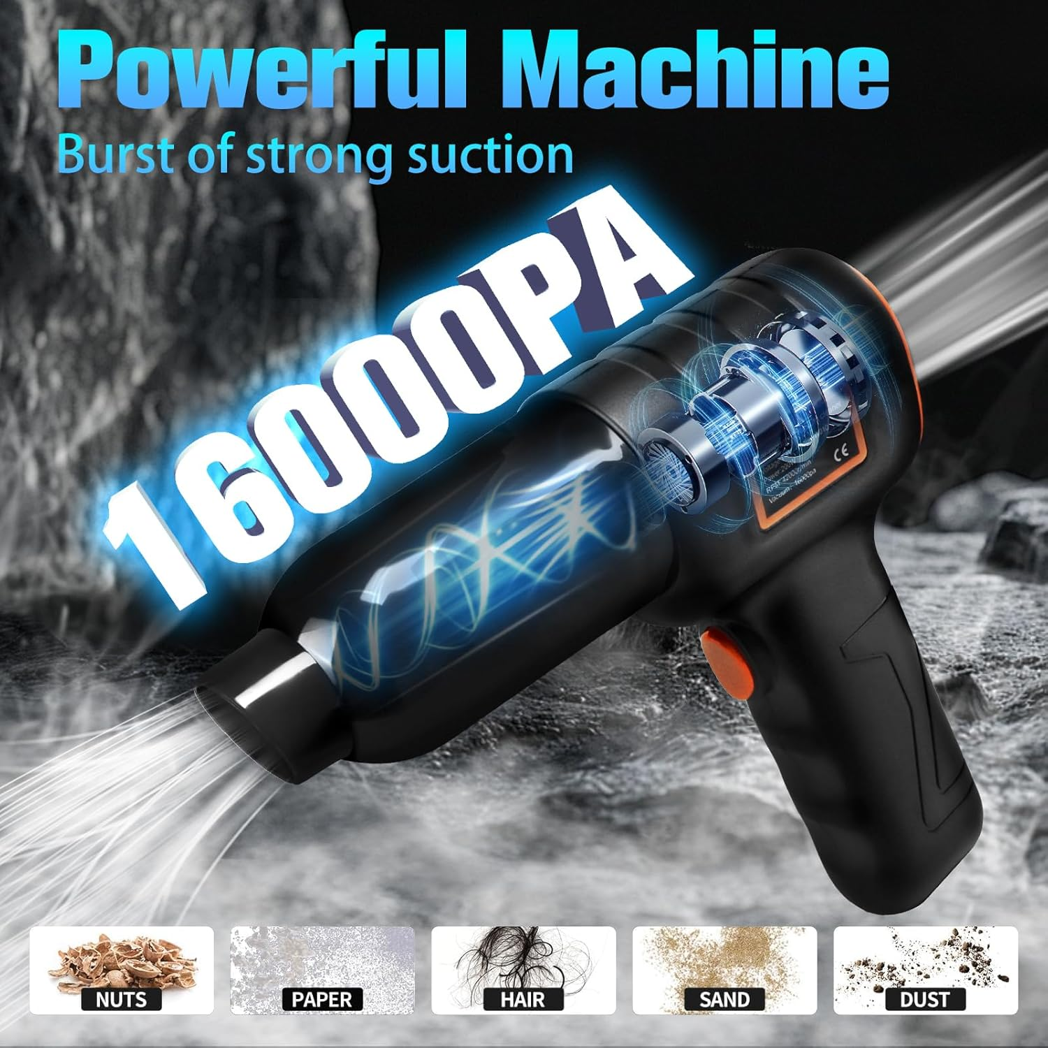 Mini Vacuum Cordless, 16000Pa Car Vacuum Cleaner Cordless, 120W Brushless Motor Handheld Vacuum Cordless, Multi-Nozzles, Car Cleaner for Pet Hair with 2 Gear Adjustment, Car, Home, Office, Kitchen image number 2