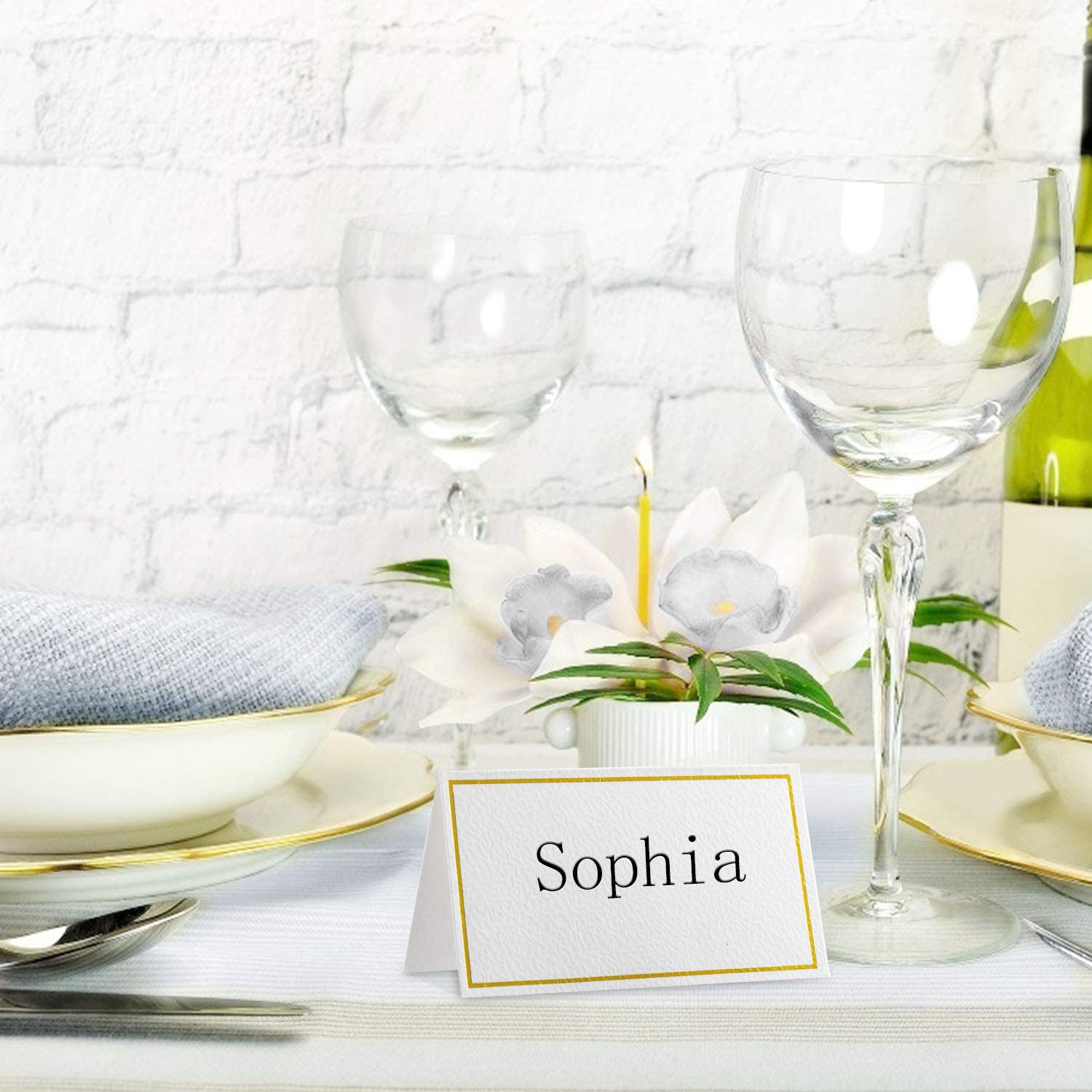 100Pcs Premium Place Cards with Gold Foil Border, Escort & Name Cards for Wedding, Table & Dinner Parties, Seating Cards, 2" X 3.5" - 120 Pcs White Place Cards image number 6