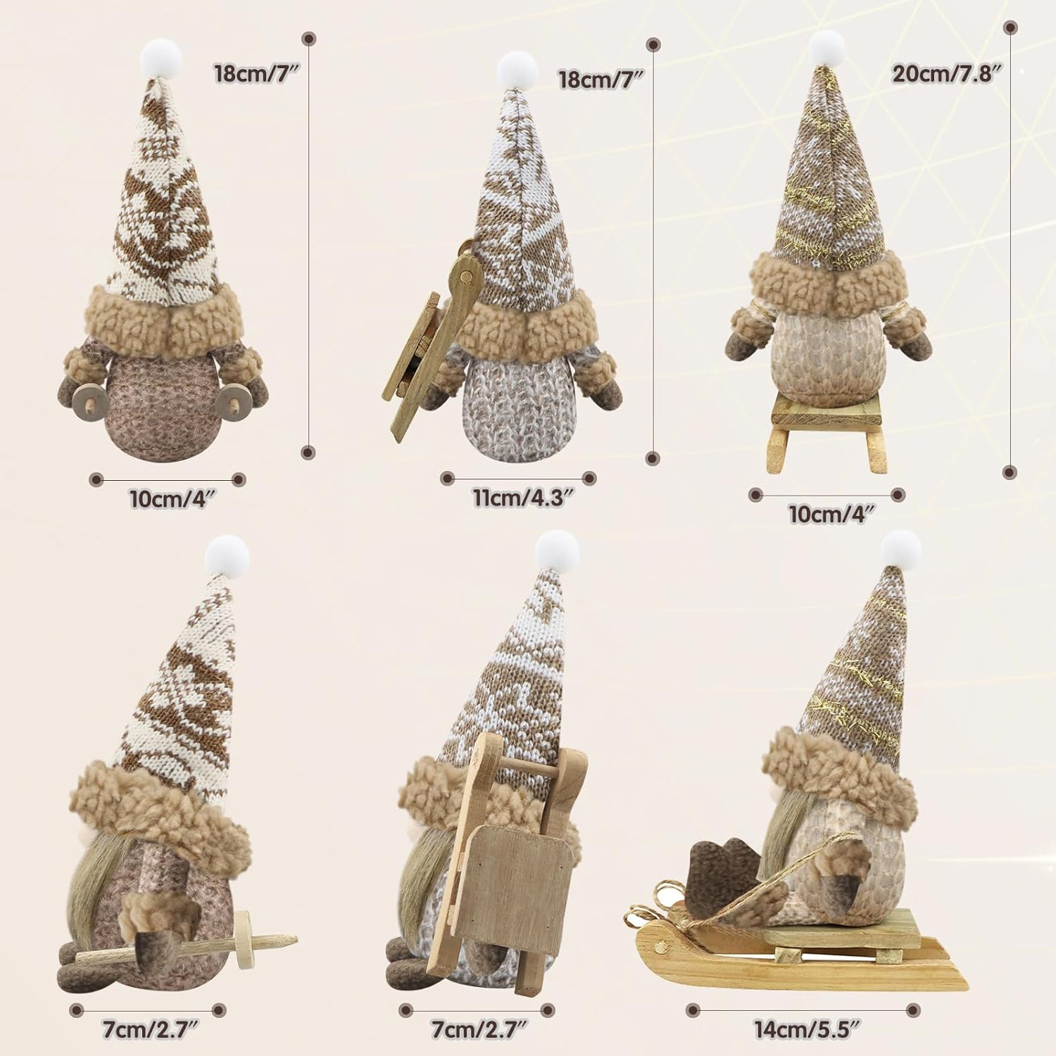 Gehydy Set of 3 Christmas Gonk Decorations Handmade Sled Gnome Plush Stuffed Xmas Decor for Home Kitchen Farmhouse - Brown - Blue image number 5