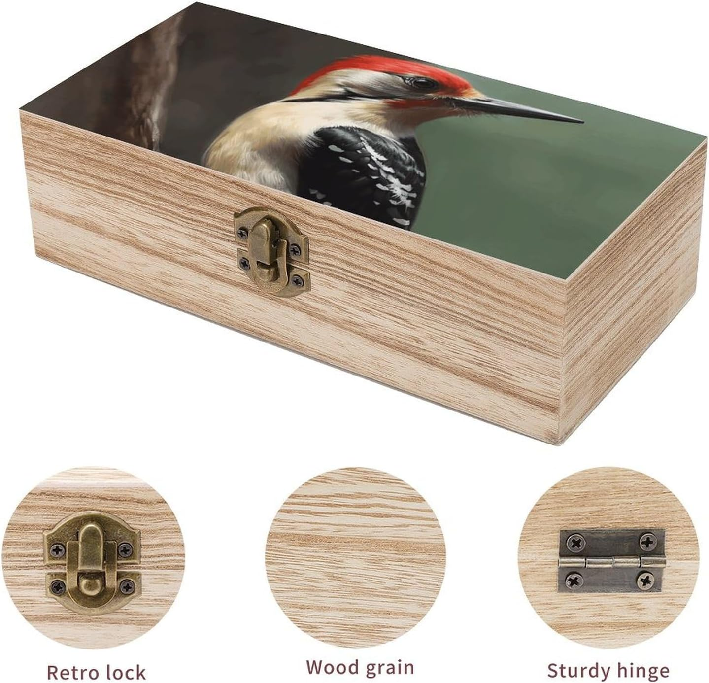 Woodpecker Wooden Box Wood Wedding Keepsake Boxes with Lids Small Decorative Boxes Lightweight Wooden Memory Storage Box for Crafts Keepsakes Jewelry Photo Letter Storage image number 1