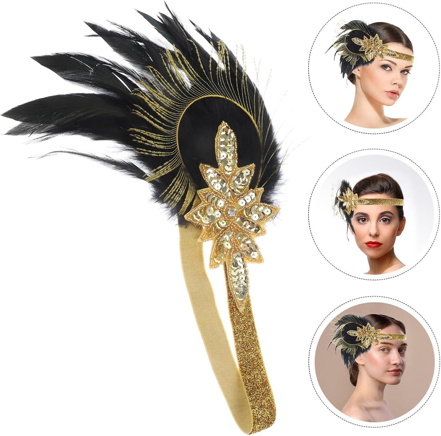 Plume Headband for Women Vintage Flapper Accessories for Roaring Costume Parties Wedding Dancing Headpiece Stylish Hair Accessories image number 2