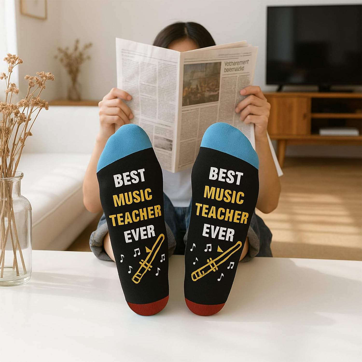 Music Teacher Gifts Women Male, Appreciation Thank You Music Teacher Gifts Trombone Socks, Best End of Year Birthday Retirement Retired Gift Ideas Funny Stocking Stuffers Christmas Valentines image number 2