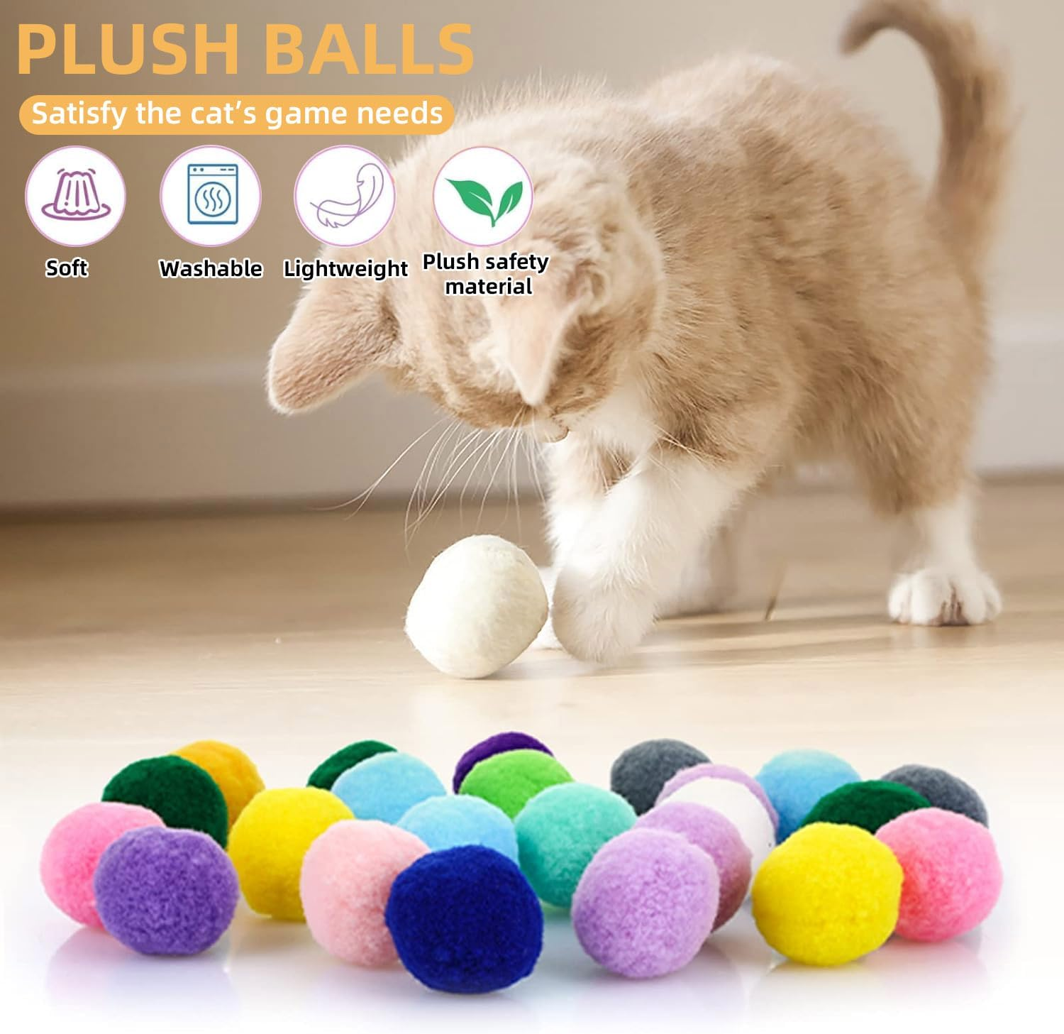 ENUTROF Cat Toy Balls Felt Balls Cat Toy 3 Cm Soft Felt Cat Balls Kitten Pom Silent Pompom Ball 103 Balls image number 2