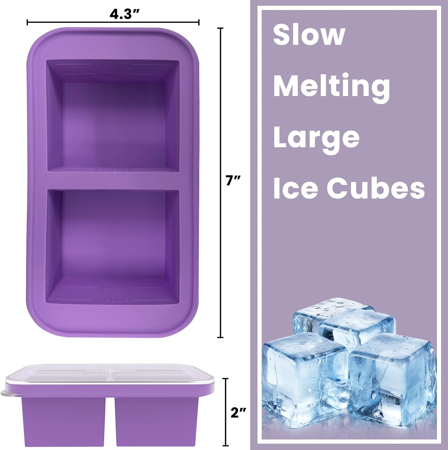 Dawntress Silicone Freezer Tray with Lid - 3Pack Soup Freeze Container Molds Gift Set, Kitchen Portion Food Storage for Freezing Sauce, Broth, Rice, Leftovers and Meal Prep, BPA Free - 1/2, 1, 2 Cup image number 5