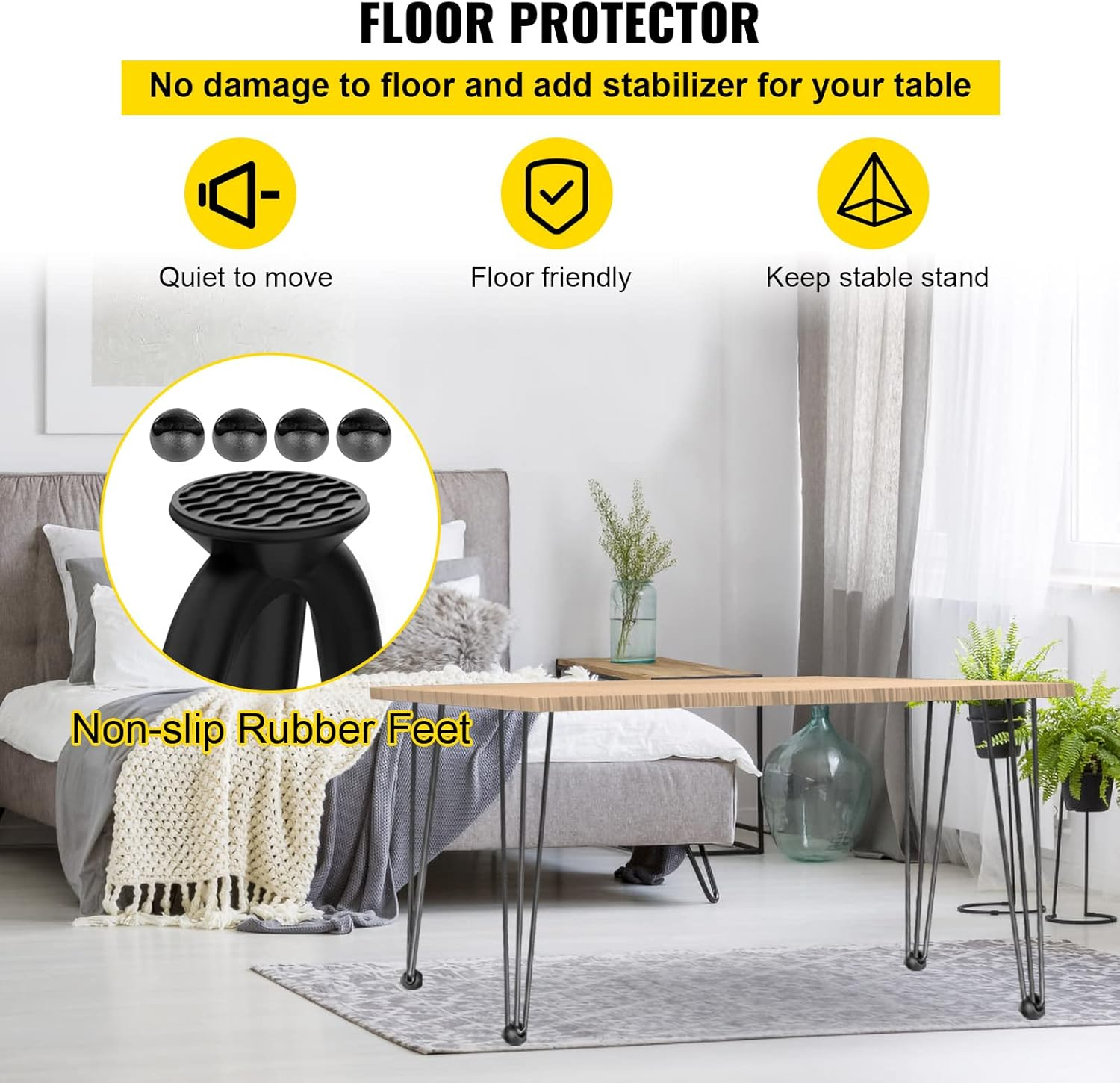 VEVOR Hairpin Table Legs 16" Black Set of 4 Desk Legs 880Lbs Total Load Capacity Hairpin Desk Legs 3 Rods for Bench Desk Dining End Table Chairs Carbon Steel DIY Heavy Duty Furniture Legs image number 4