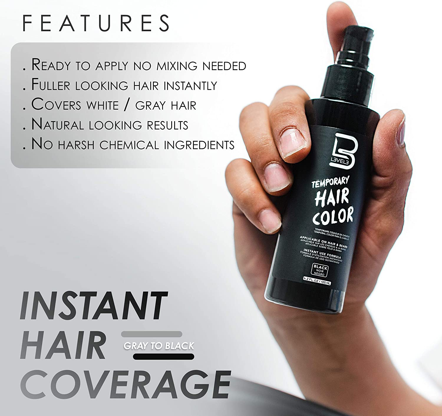 L3VEL3 Temporary Beard Color - Black for Men 4.2 Oz Hair Color image number 1