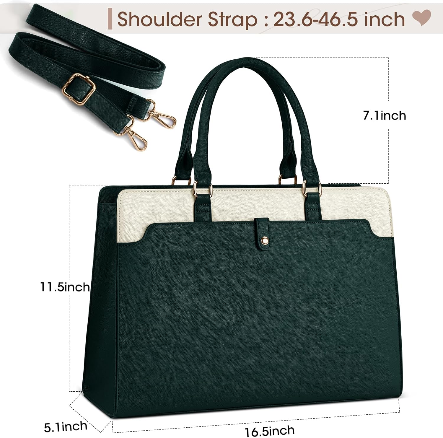 Laptop Bag for Women 15.6 Inch Laptop Tote Bag Leather Work Bag Waterproof Briefcase Business Office Computer Bag Large Handbag Shoulder Bag - Blue image number 2