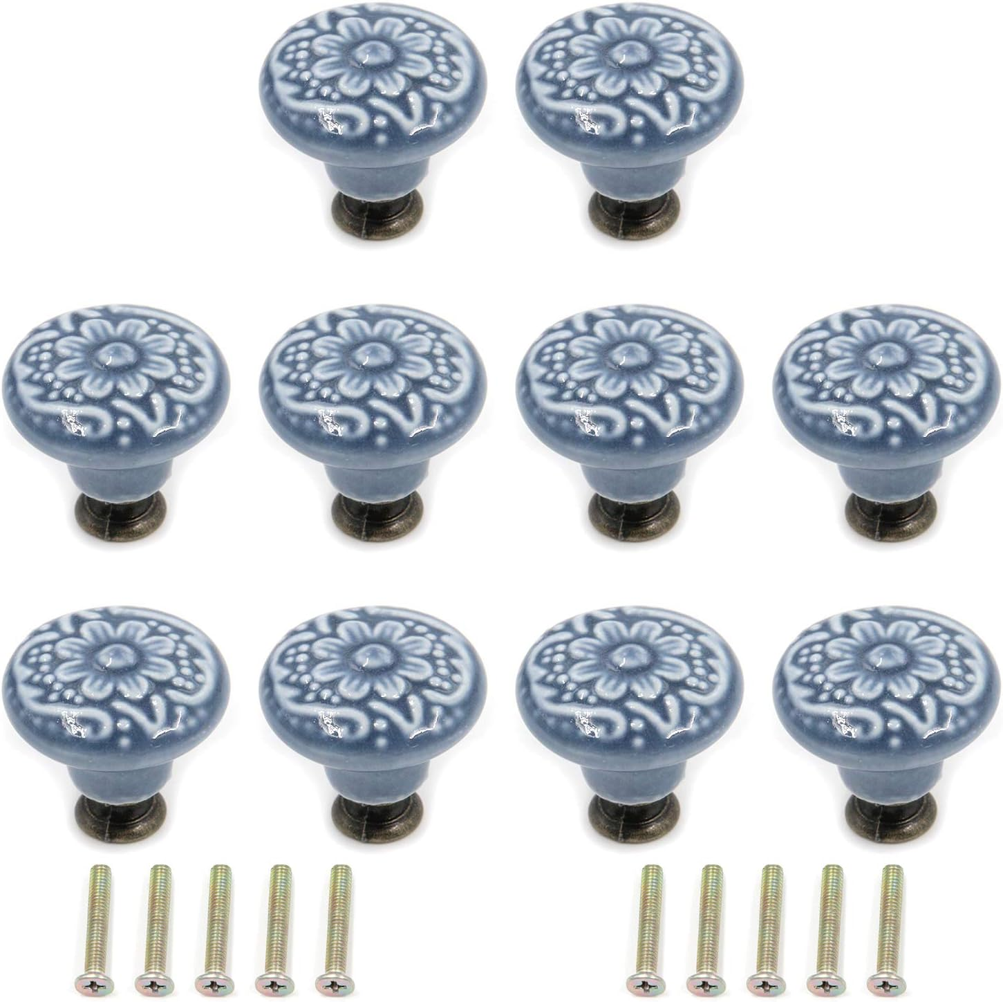 Geesatis 10 Pcs Black Retro Ceramic Knobs Cabinet Furniture Handles Home Kitchen Door Pulls, Single Hole round Knob, with Mounting Screws, Diameter 1.4"