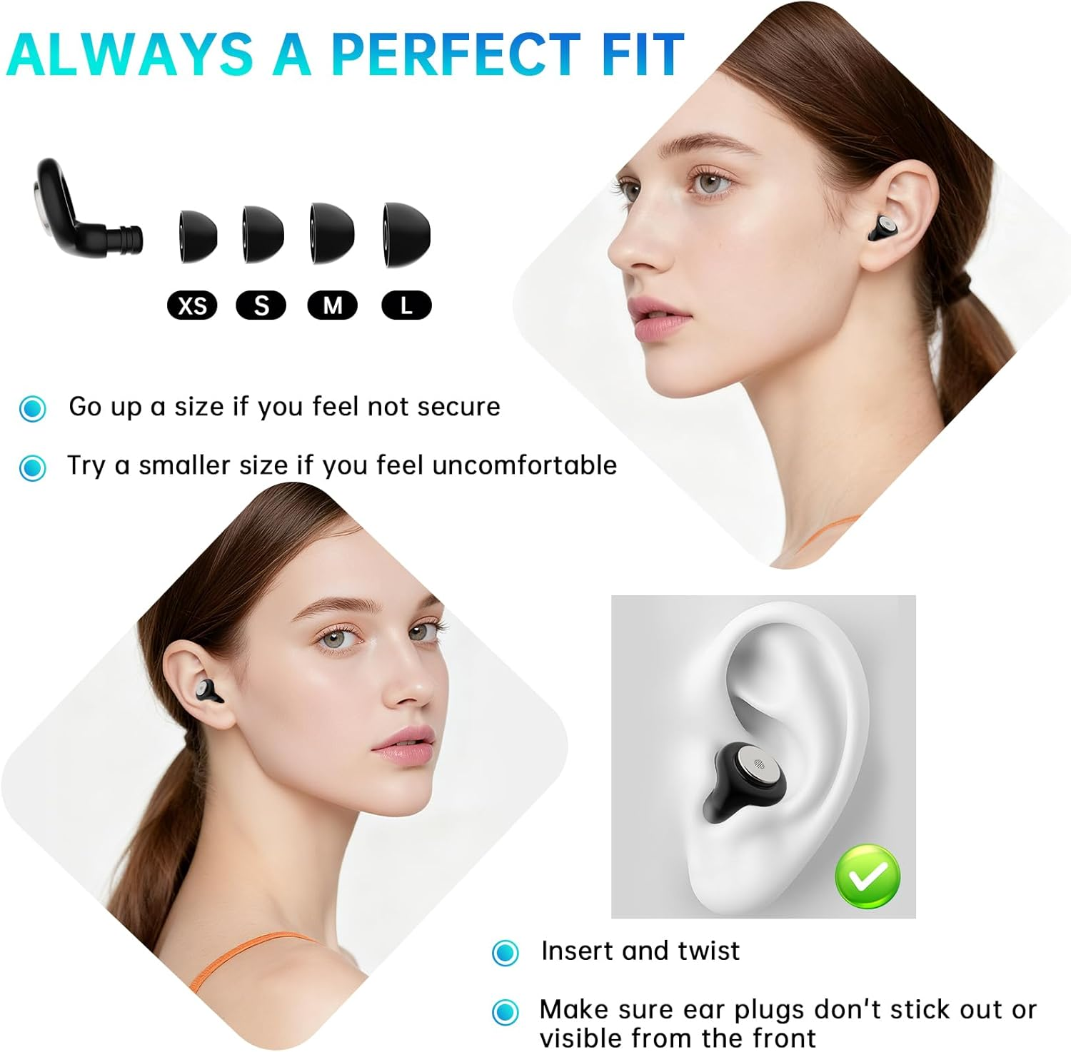 Eosxrp Silicone Ear Plugs for Sleeping 4 Pair Reusable Gel Earplugs for Swimming with High Noise Cancelling for Traveling Concerts Shooting Construction Studying Work, 4 Sizes, 28Db SNR, Sleek Black image number 6