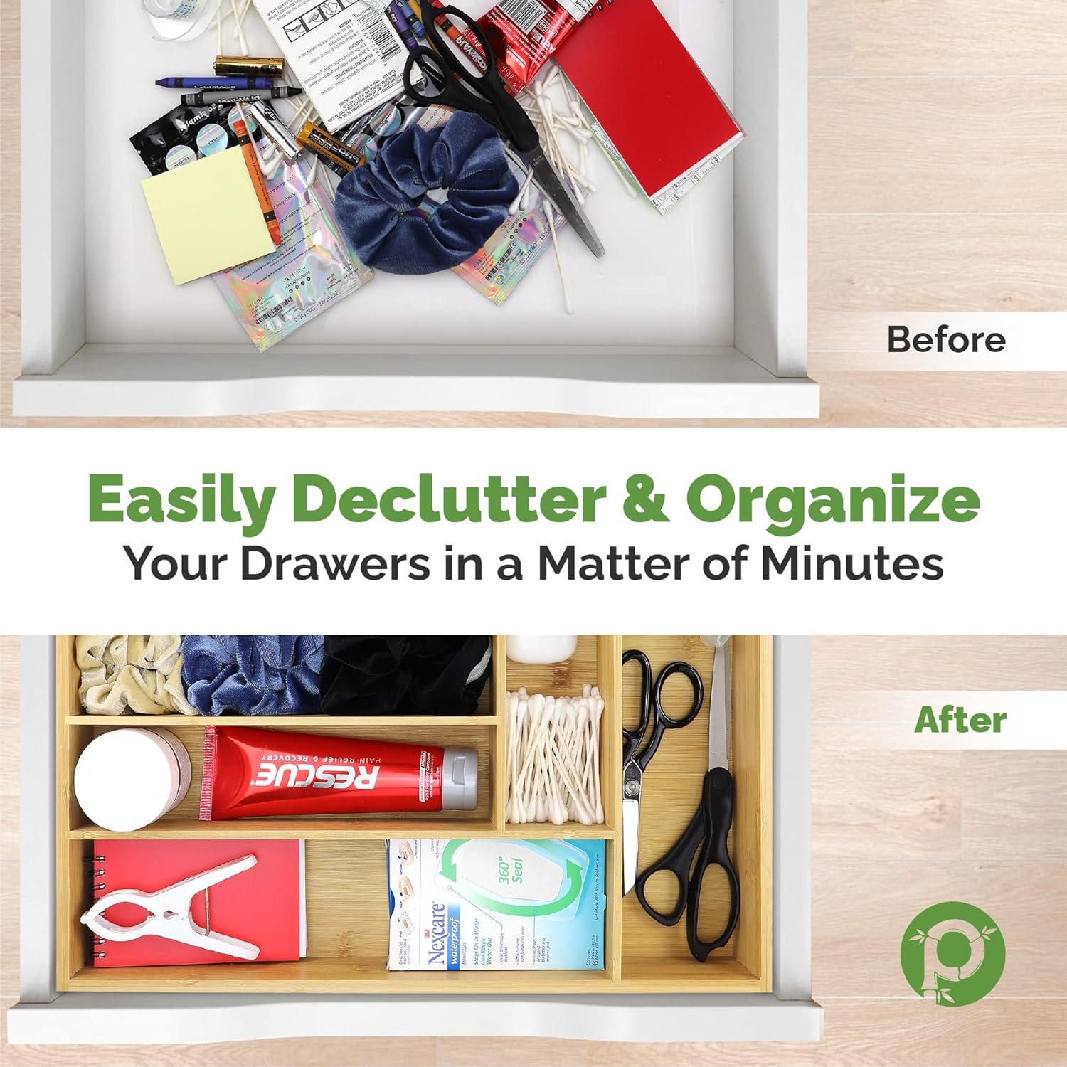 PRISTINE BAMBOO Silverware Tray Organizer&ndash; Flatware Utensil Cutlery Silverware Holder for Drawer &ndash; Small Extra-Deep Wooden Kitchen Drawer Organizer Divider for Spoons Forks Knives Cutleries (6-Slots) image number 4