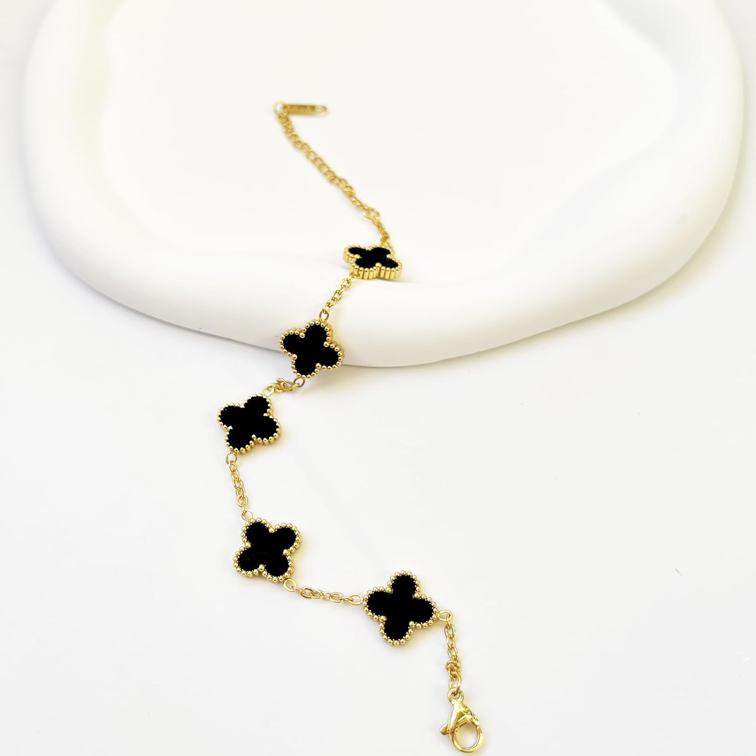 AIQIUQIU 18K Gold Plated Four Leaf Clover Bracelet, Lucky Link Bracelets Double-Sided Adjustable Design Jewelry for Women Girls Christmas Valentine'S Day Gifts - Green image number 2