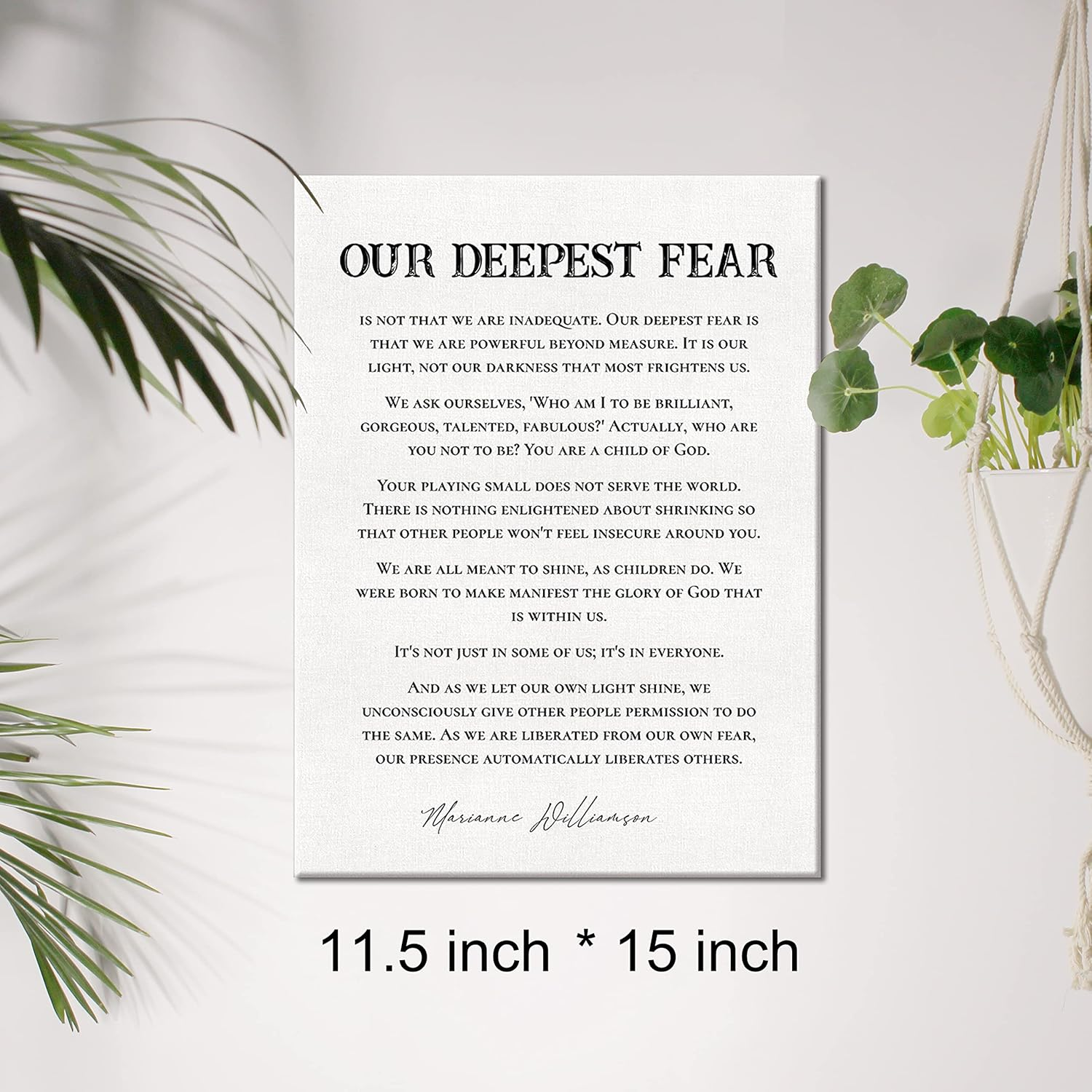 Inspirational Quote Canvas Wall Art Motivational Our Deepest Fear Quotes Canvas Print Positive Canvas Painting Wall Decor Framed Gift 12X15 Inch