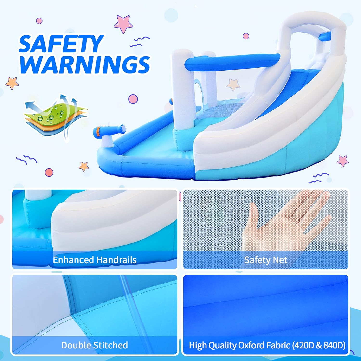 Inflatable Water Park with Blow up Water Slides, Trampoline, Basketball Hoop and 2 Water Cannons Outdoor Kids Water Slide for Garden and Party Use image number 2