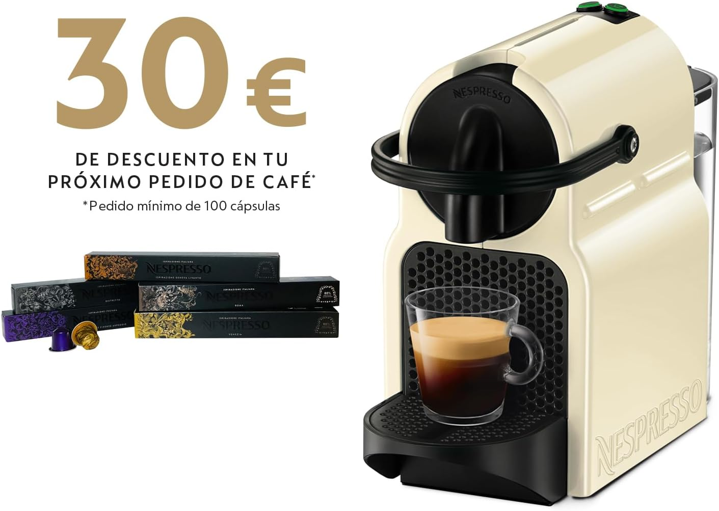 Nespresso De'Longhi EN 80.CW Inissia Capsule Machine, High Pressure Pump and Energy Saving Function, Automatic Power off 9 Minutes, Cup Capacity for Espresso and Lungo, 0.7 L Water Tank, Vanilla Cream image number 2