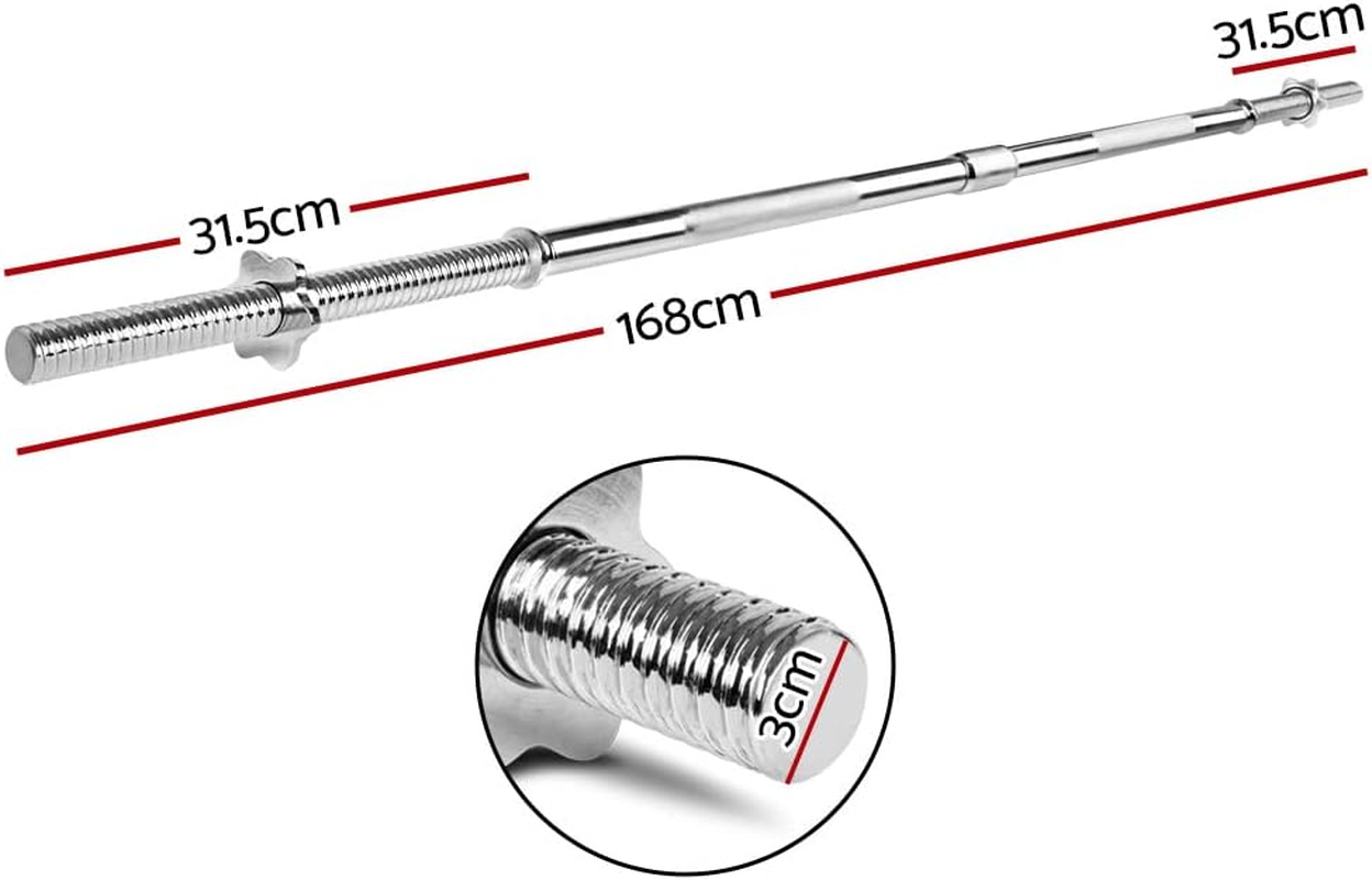 Everfit Barbell Bar, 168Cm Length Fitness Barbells Weight Plates Hand Weights Home Gym Exercise Equipment Workout Sets, with Collars 150Kg Capacity Silver image number 4