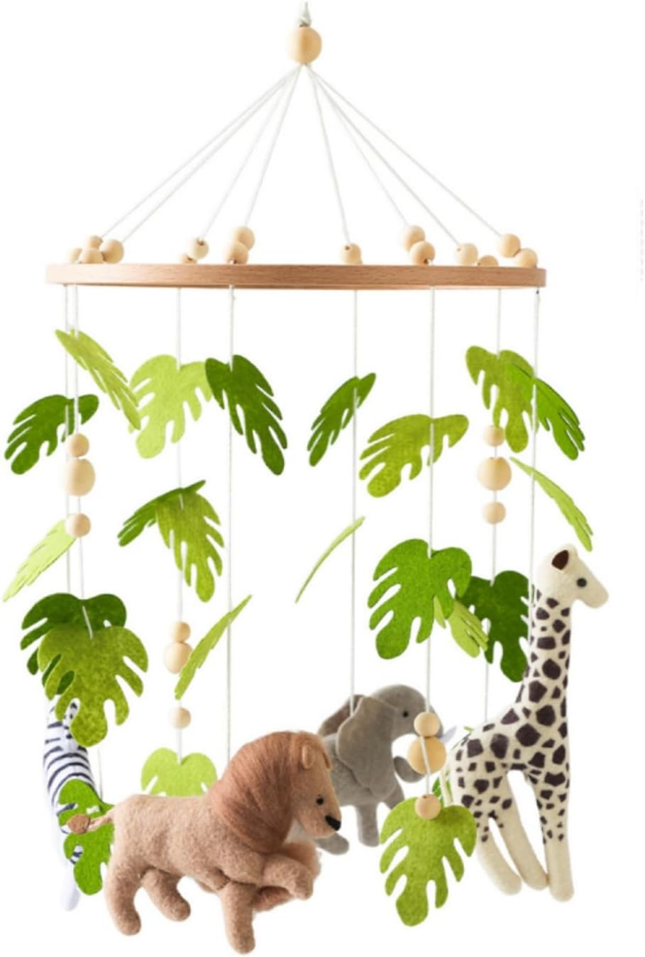 Herfair Baby Bed Mobile Baby Wind Chime Forest Animals, Green Leaves Lion Wood Mobile Baby Nursery Hanging Bed Bell, Baby Bed Pendant Game Mobile Bed Decor (Green Leaves - Lion)