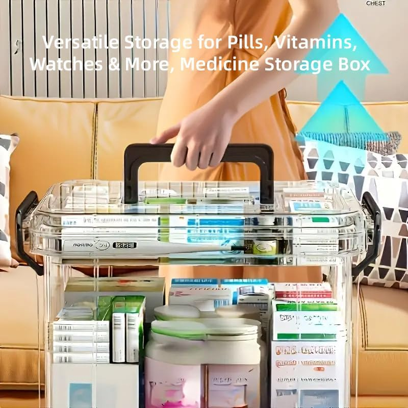 AIMALL Multi-Layer Transparent Medicine Storage Box &ndash; Large Capacity Emergency Medical Organizer with Double-Layer Design and Handles for Household Use image number 2