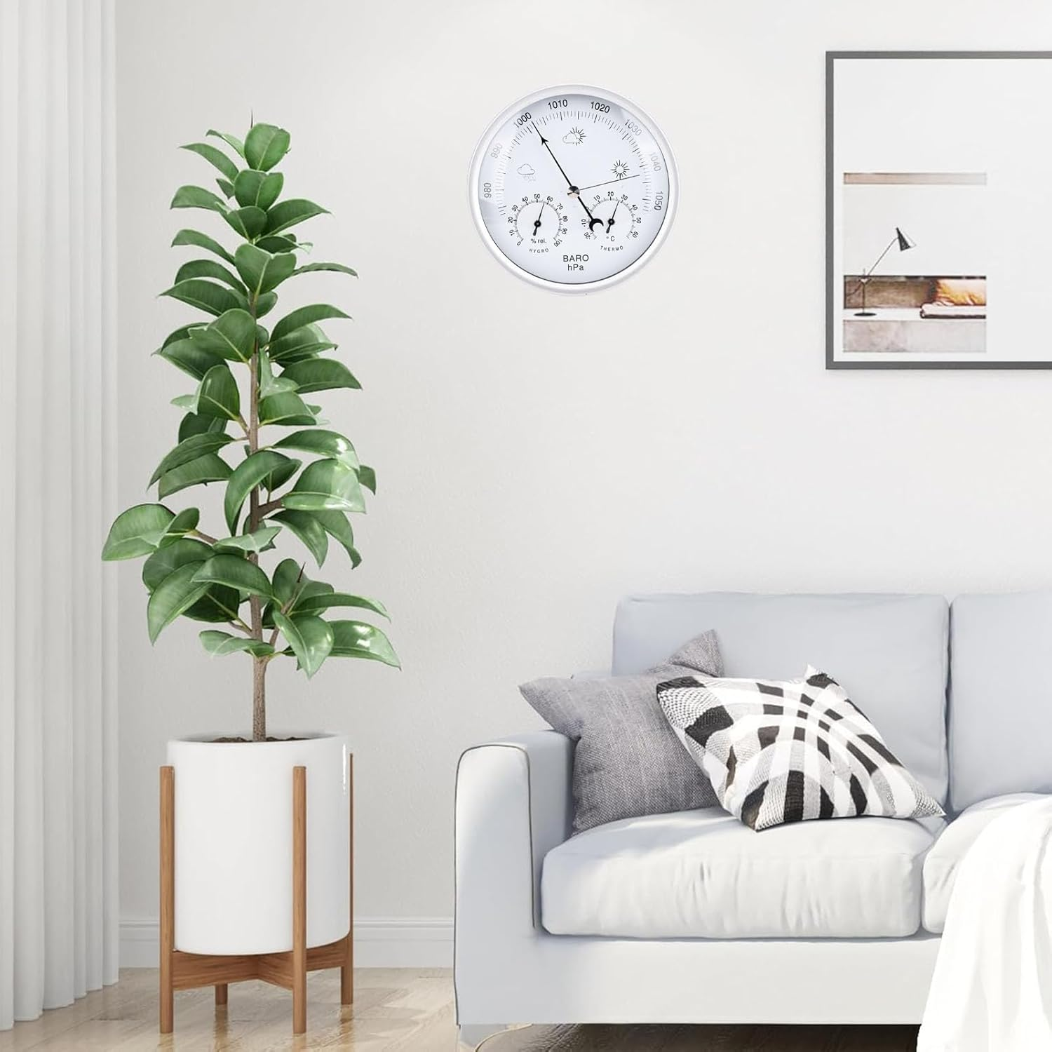 Jiawu 3 in 1 All-Season Wall Hanging Thermometer Barometer Hygrometer, 132Mm/5.2In Diameter Aluminum Alloy round Dial Accurate Weather Station for Home Office Garden image number 5