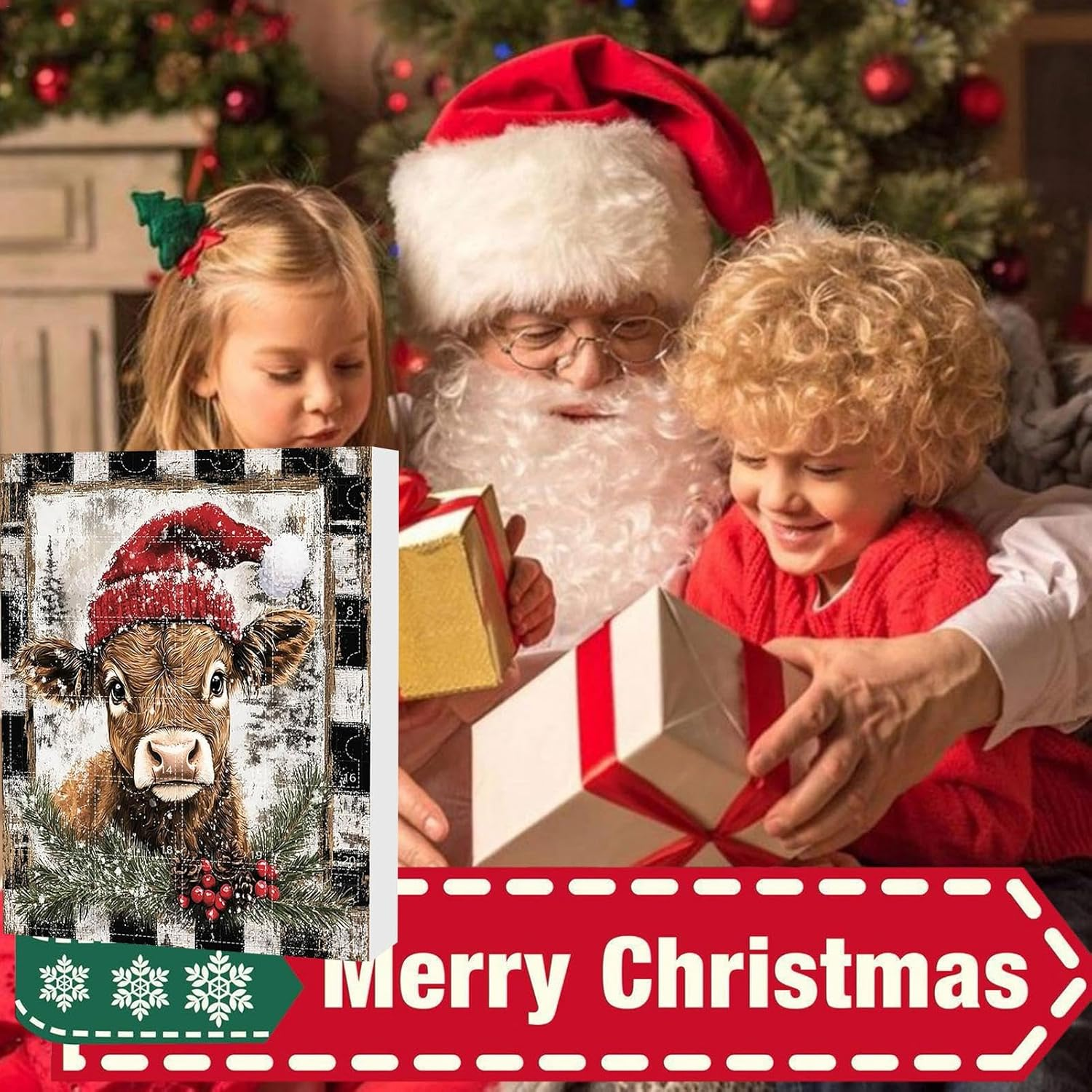 Highland Cow, 2024 Christmas Highland Cow, Highland Cow Hanging Ornaments for Christmas Decorations, Enjoy 24 Days Countdown Calendar