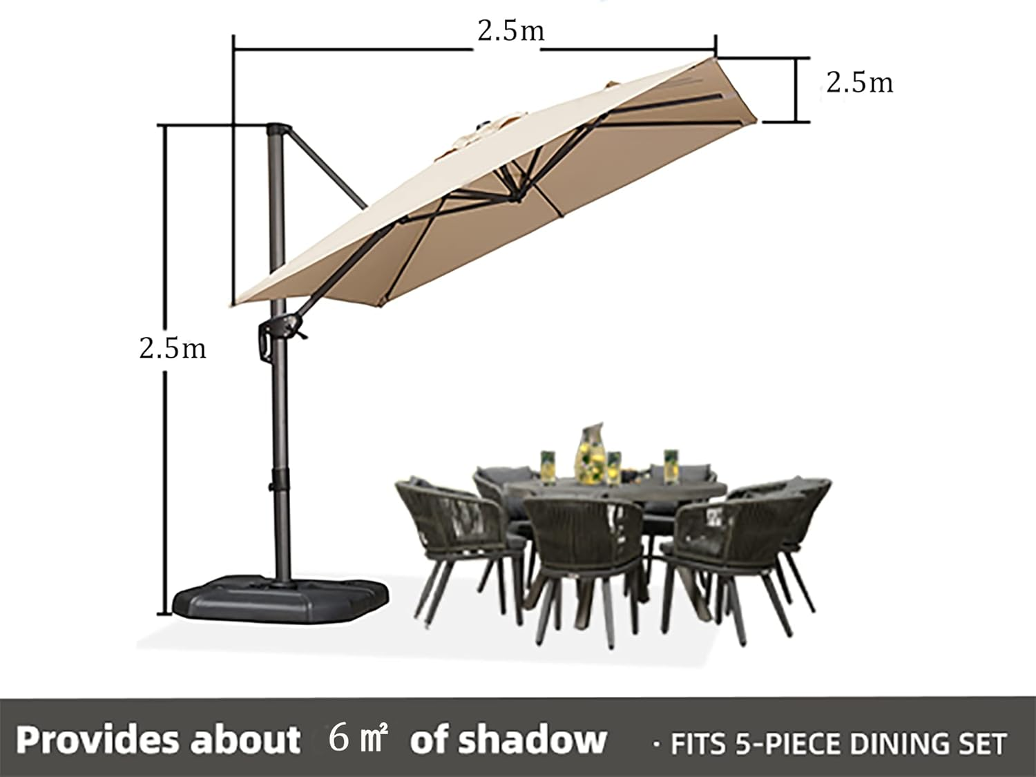 Purple Leaf 2.5X2.5 M Large Patio Umbrella Outdoor, Cantilever Umbrella with Crank Handle and Tilt,Offset Umbrella for Deck and Outdoor Beige - Beige image number 5