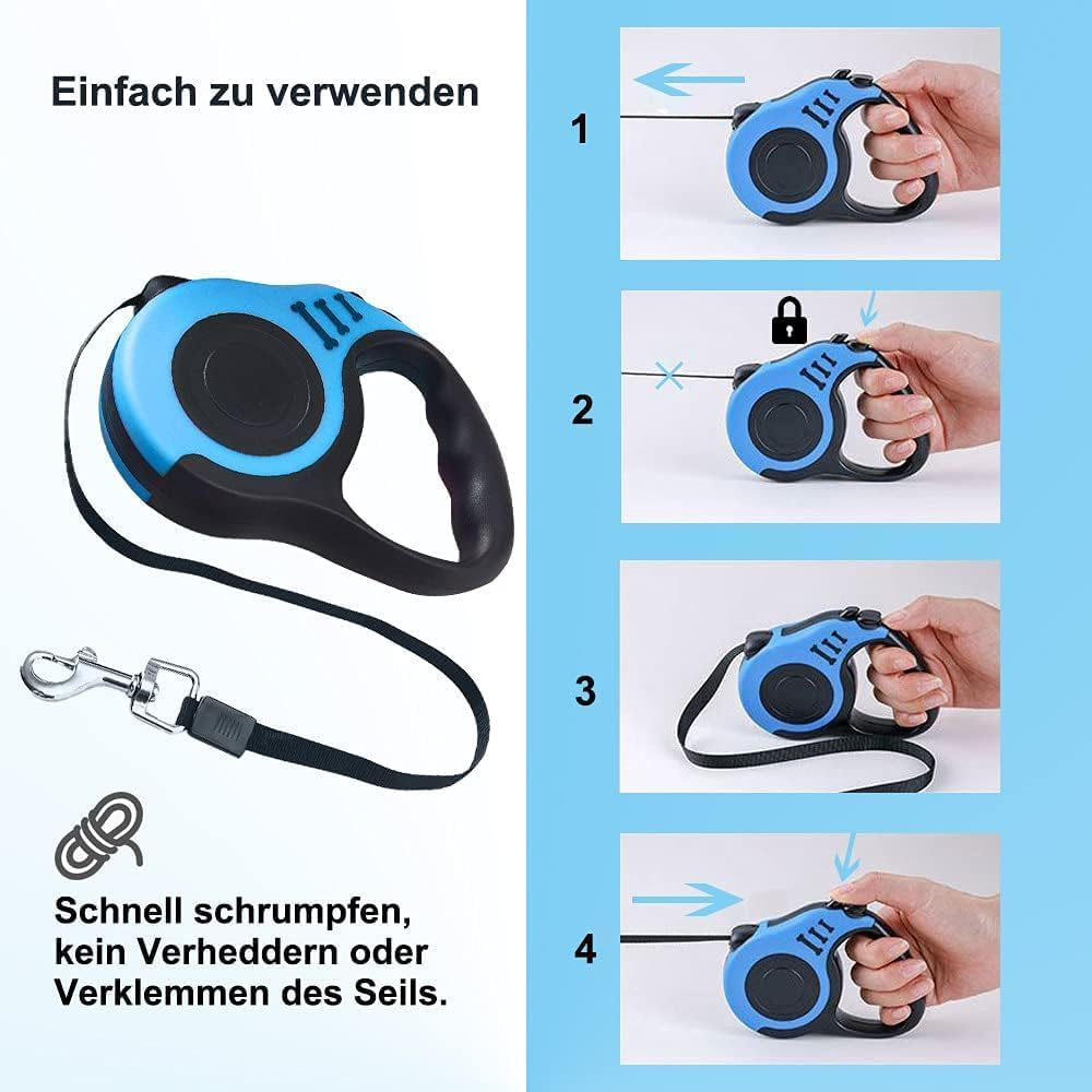 Dog Lead, Classic, 3 Metres Retractable Dog Lead for Small, Medium and Large Dogs, Blue image number 6