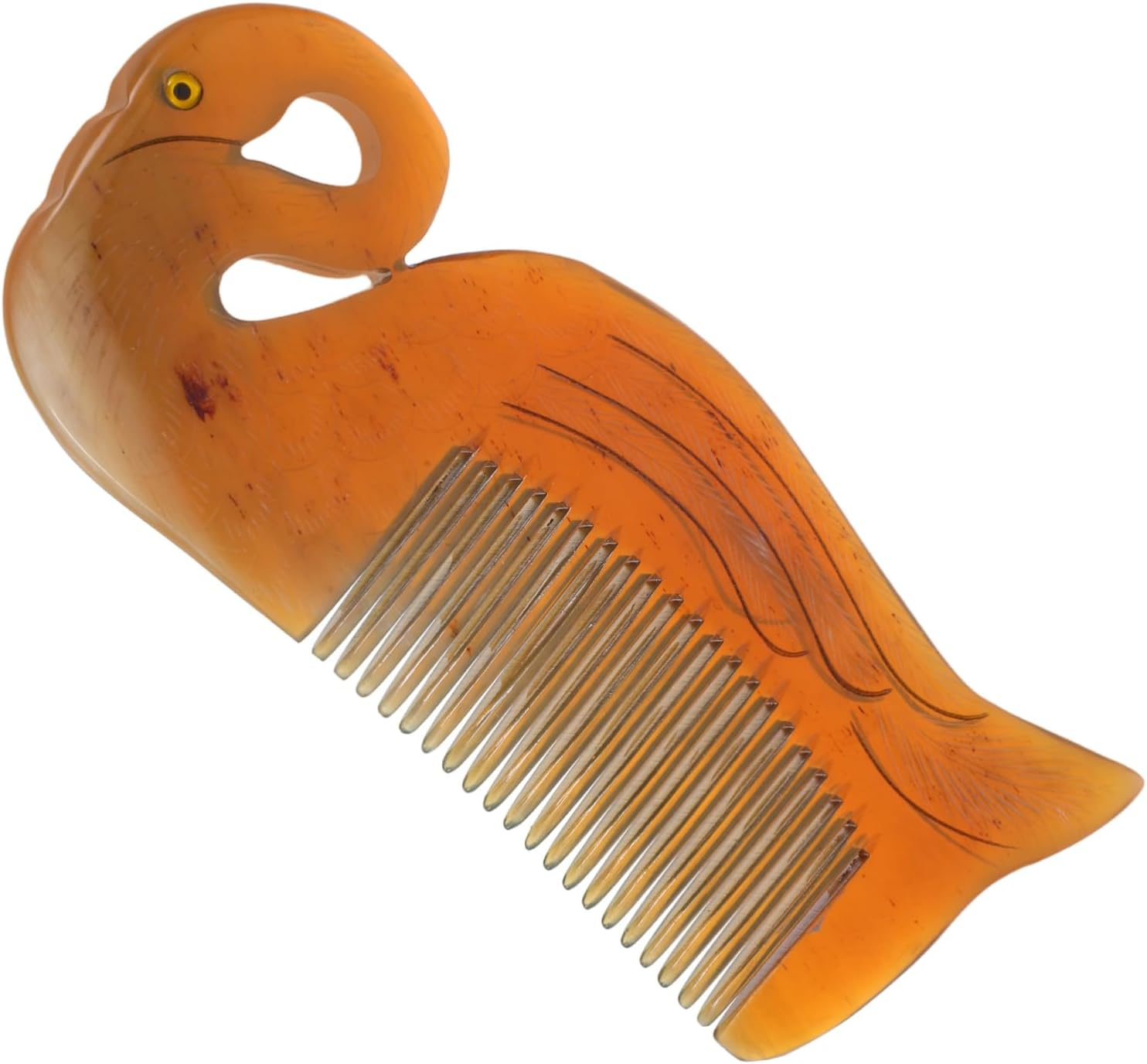 BELLIFFY Delicate Static Ox Horn Hair Comb Double Sided Engraving Swan Shape Portable Hair Smoothing Detangling Tool for Women Home Travel image number 6