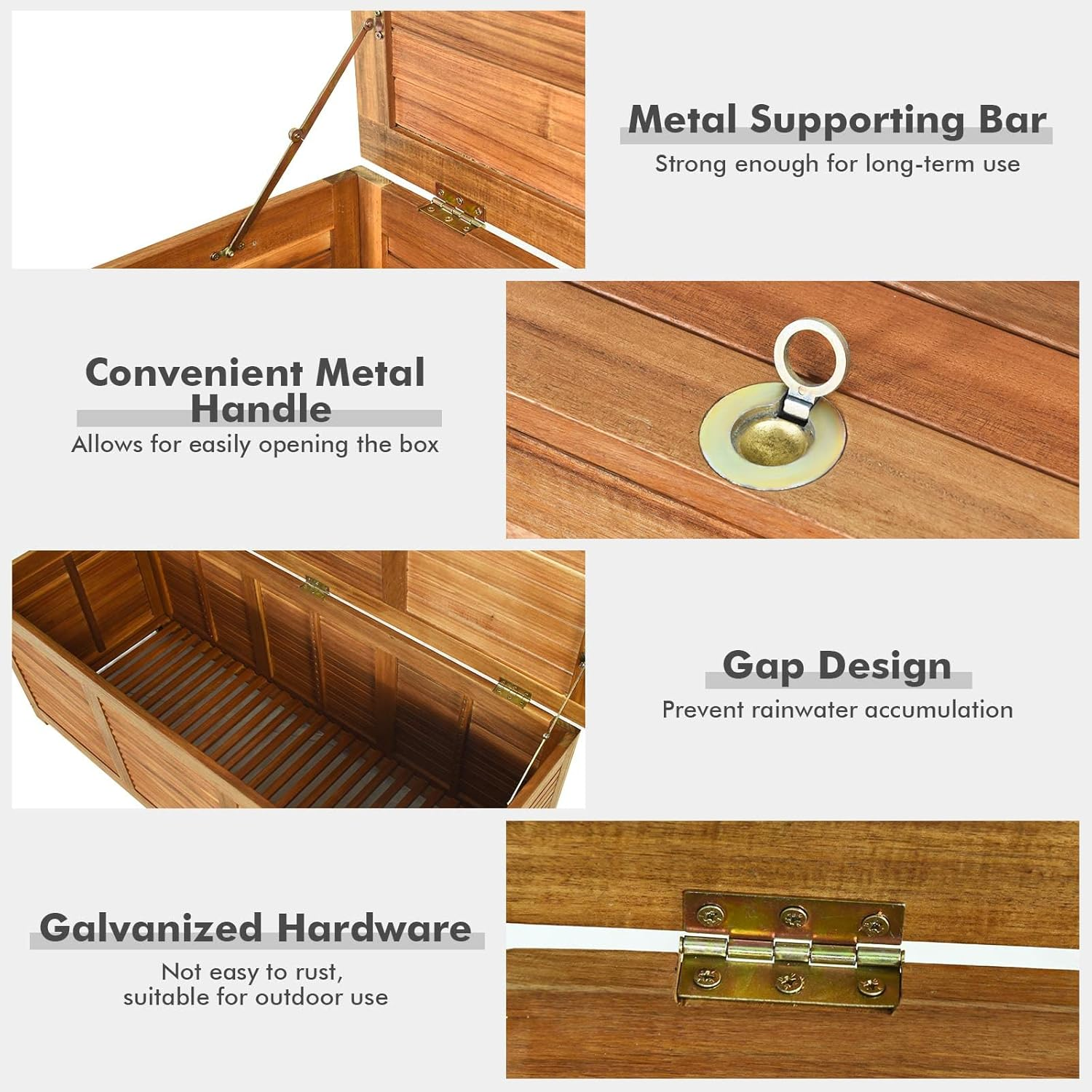 Costway Outdoor Acacia Wood Storage Bench, Garden Backyard Storage Box, Outdoor Storage Container for Patio Furniture Cushions and Gardening Tools image number 2