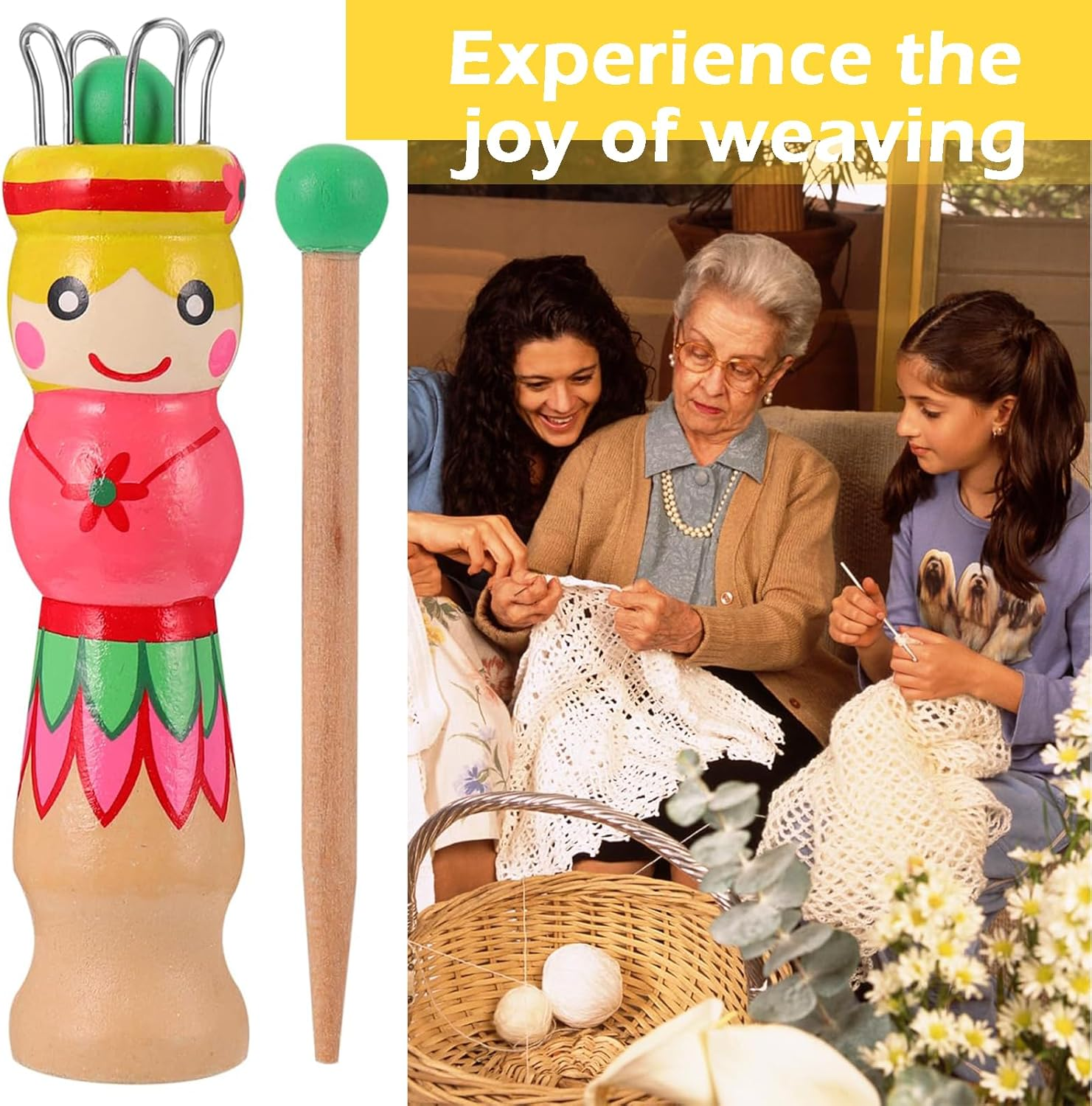 Zvorgath Knitting Tool Kit - 2 Sets Wood Mini Dolls Tools for Kids, Ideal for Knitting Corking, Crochet Yarn, with Spool Knitter Tower image number 5