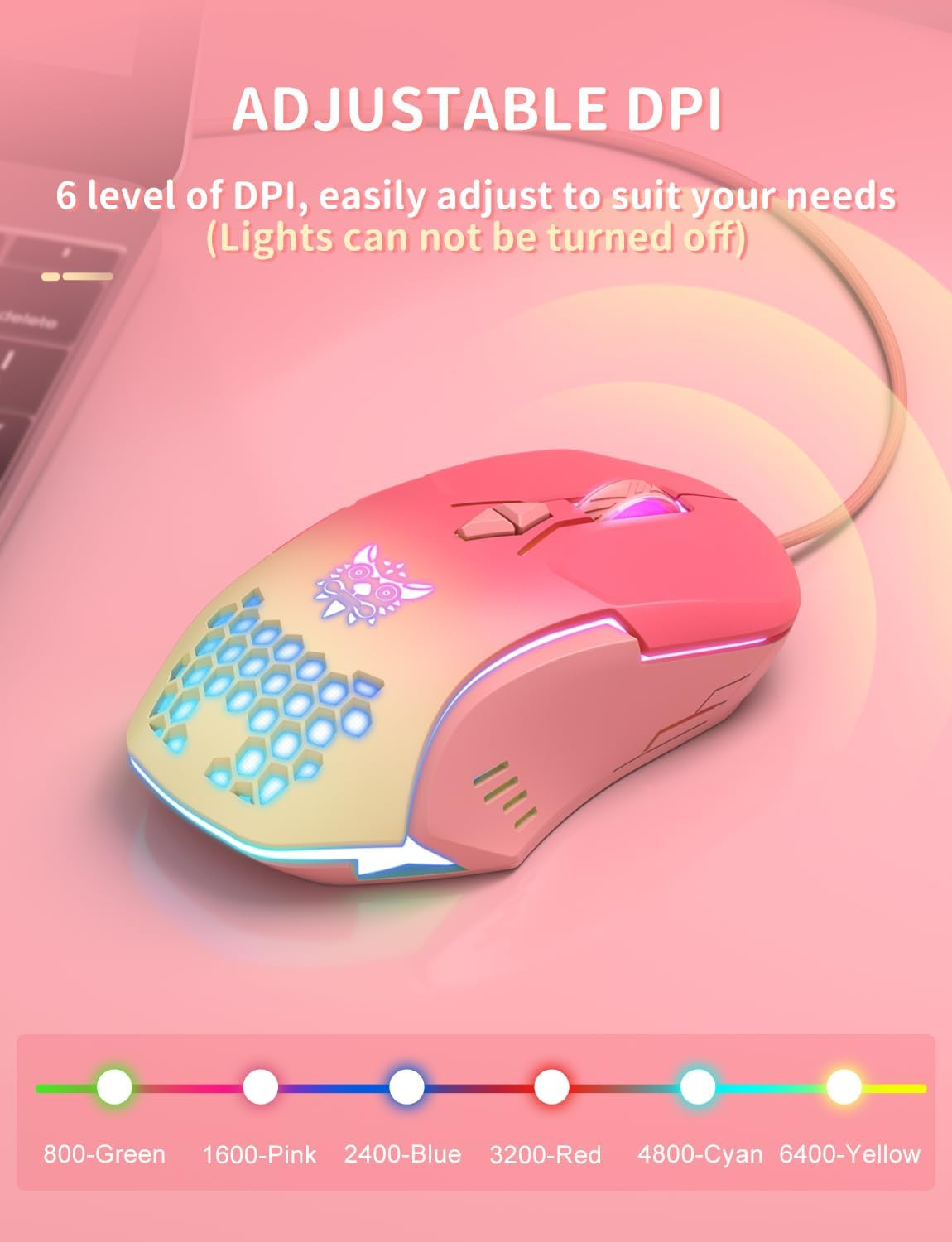 Gaming Mouse, Wired PC Entry Level Mouse with RGB Backlit and Adjustable DPI, Ergonomic Office Laptop Mouse, Computer Gamer Mouse with 7 Responsive Buttons for Windows/Mac/Linux/Chrome image number 4