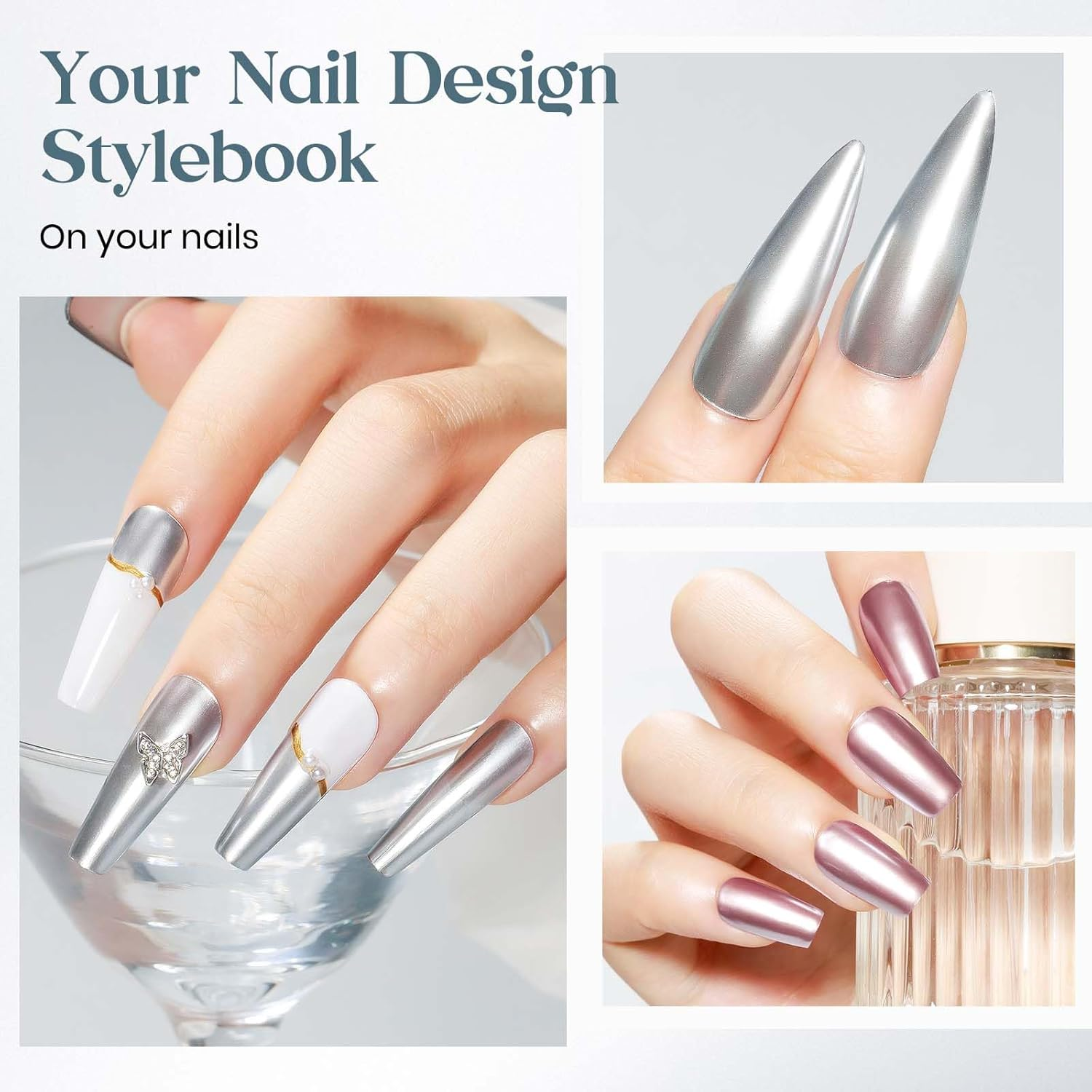 MIZHSE Silver Chrome Nail Polish, Quick Dry Metallic Nail Polish, Quick Dry Mirror Chrome Nail Lacquer Bright Color Oil-Based Nail Art Manicure Home DIY